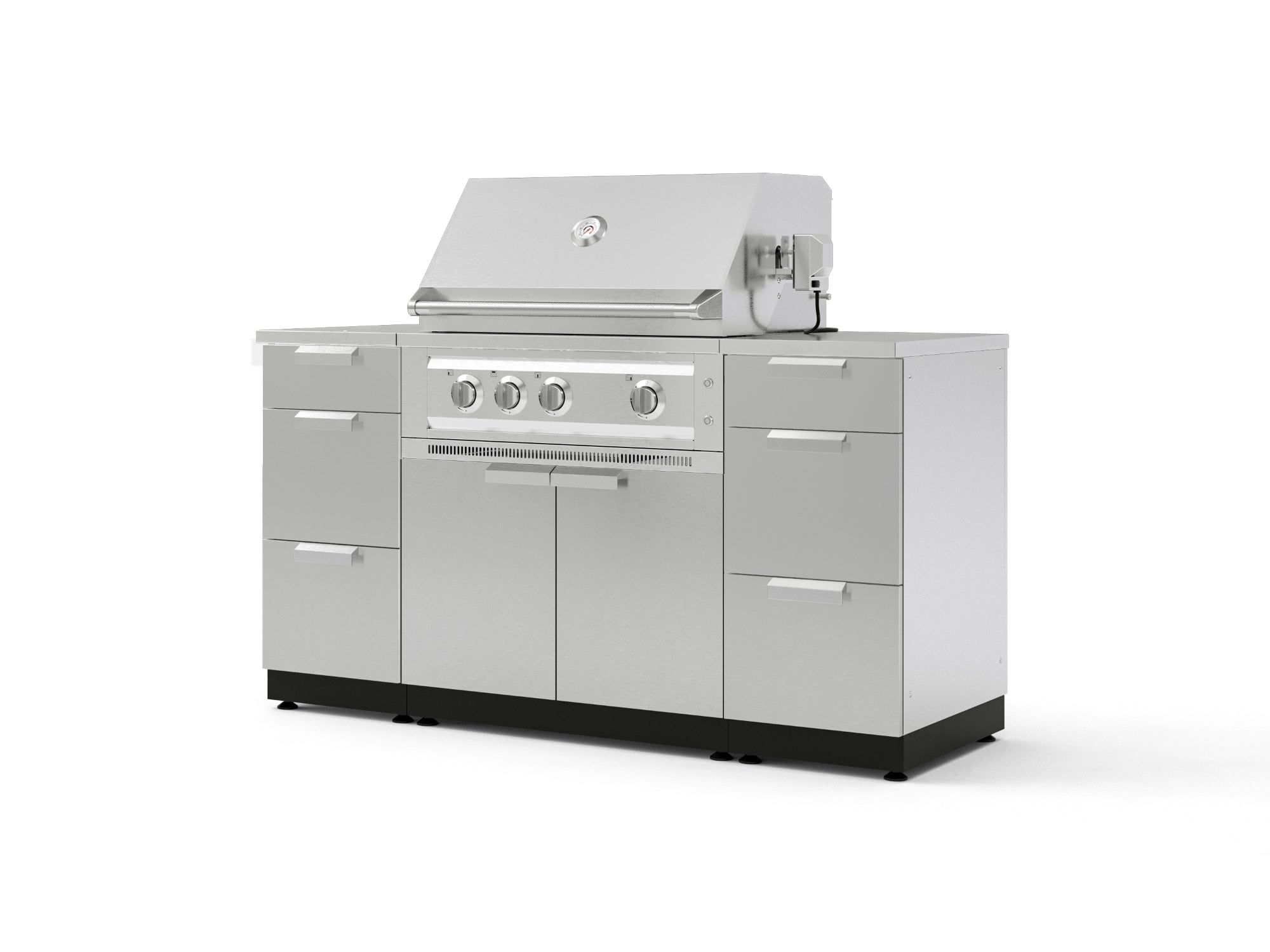 Outdoor Grill Island Stainless-Steel 6 Piece Cabinet Set with 3 Drawers, Grill Cabinet, Platinum Grill and Countertops