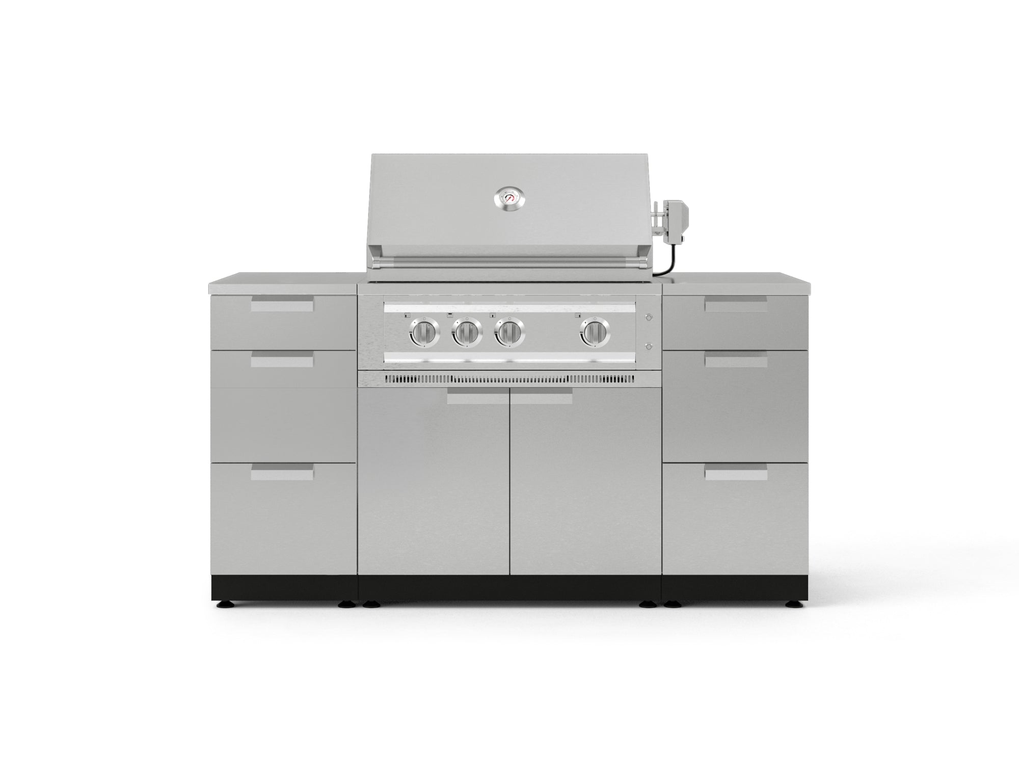 Outdoor Grill Island Stainless-Steel 6 Piece Cabinet Set with 3 Drawers, Grill Cabinet, Platinum Grill and Countertops