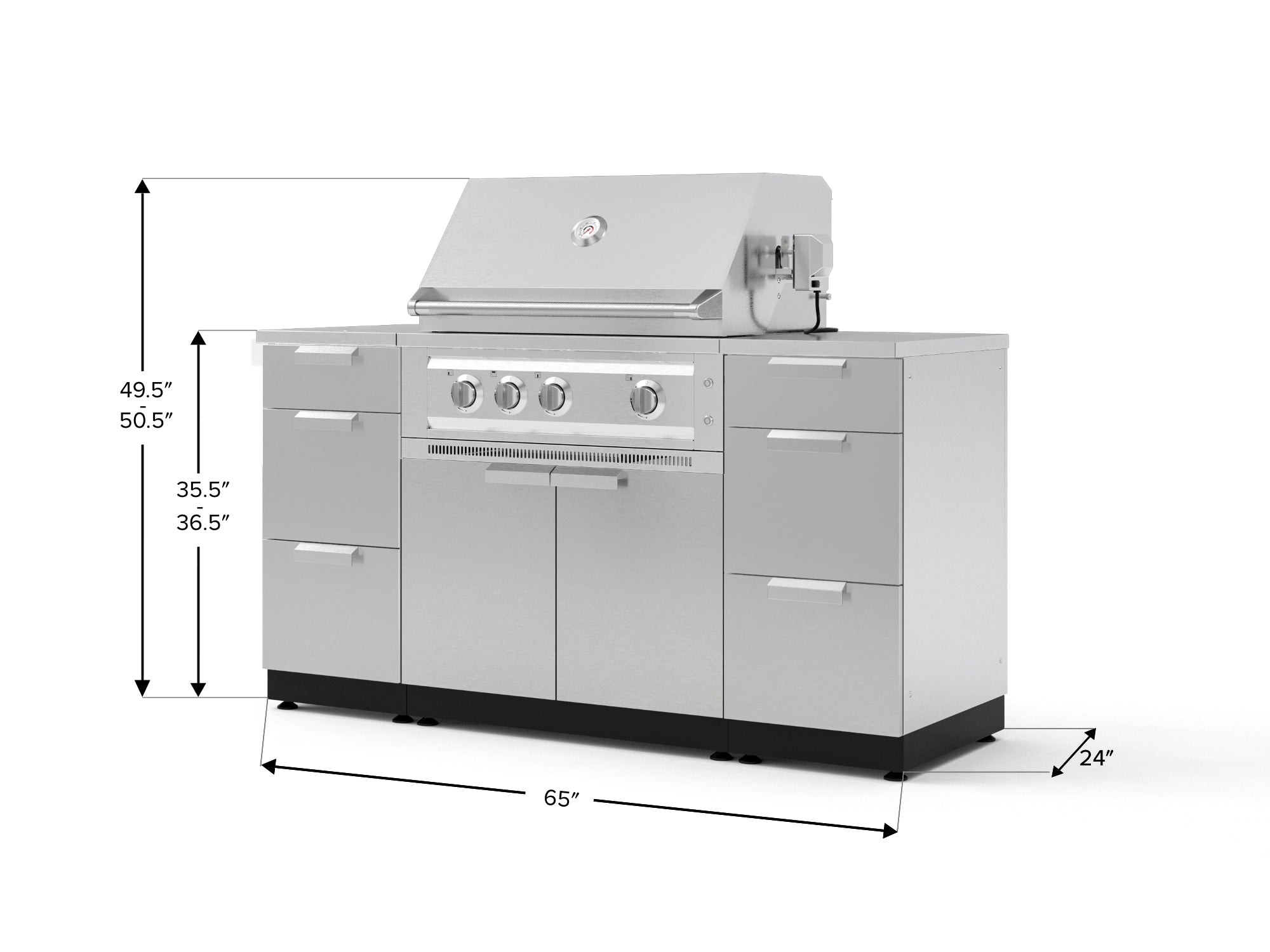 Outdoor Grill Island Stainless-Steel 6 Piece Cabinet Set with 3 Drawers, Grill Cabinet, Platinum Grill and Countertops