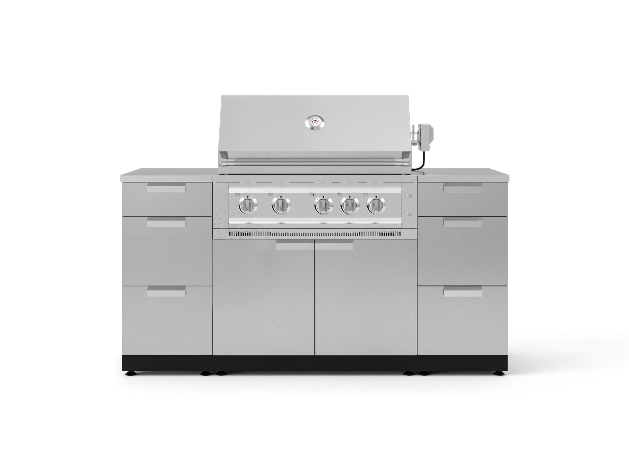 Outdoor Grill Island Stainless-Steel 6 Piece Cabinet Set with 3 Drawers, Grill Cabinet, Platinum Grill and Countertops