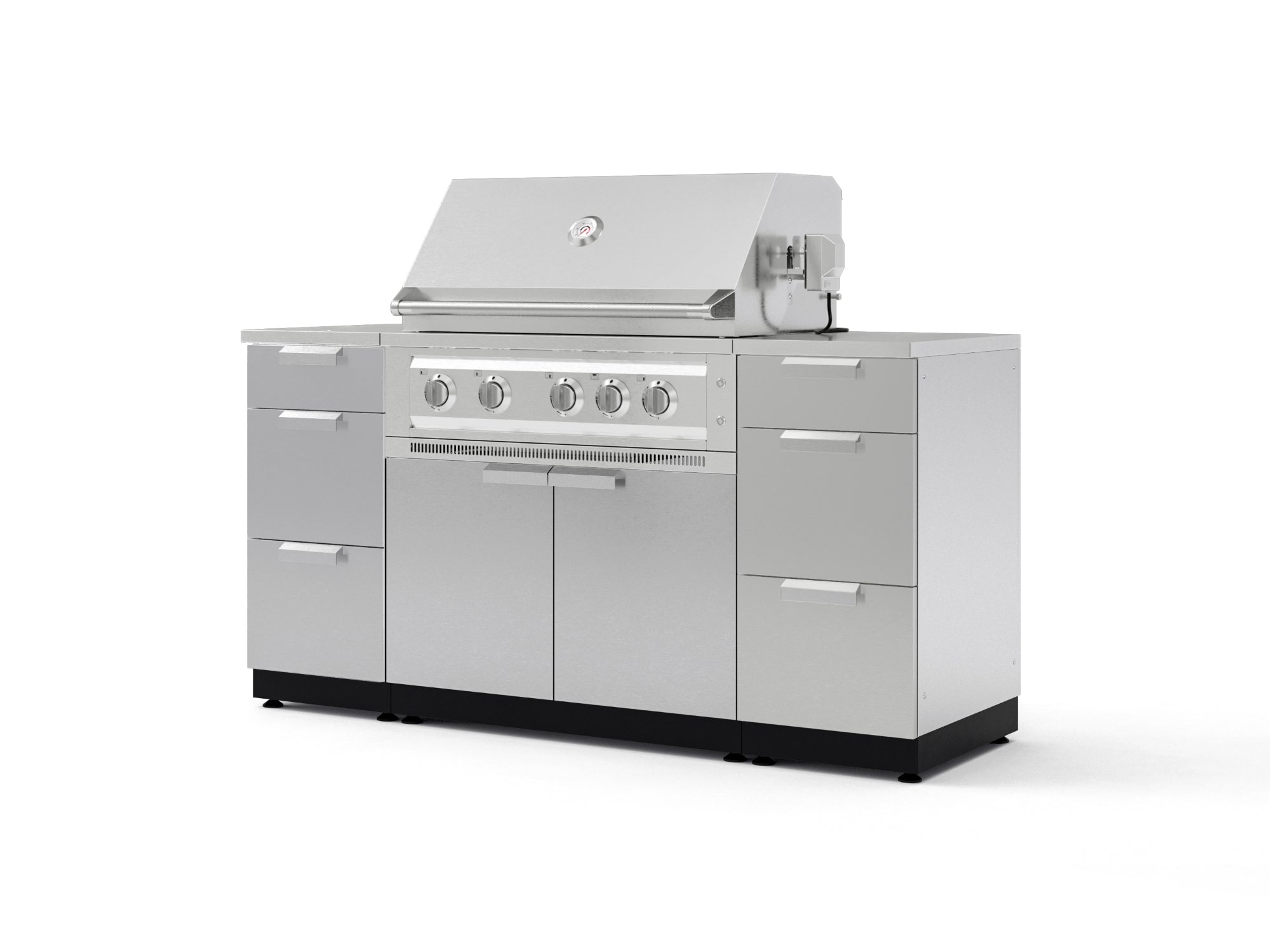 Outdoor Grill Island Stainless-Steel 6 Piece Cabinet Set with 3 Drawers, Grill Cabinet, Platinum Grill and Countertops