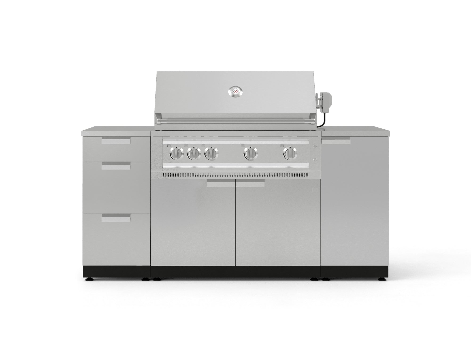 Outdoor Grill Island Stainless-Steel 6 Piece Cabinet Set with 3 Drawers, Grill Cabinet, Platinum Grill and Countertops