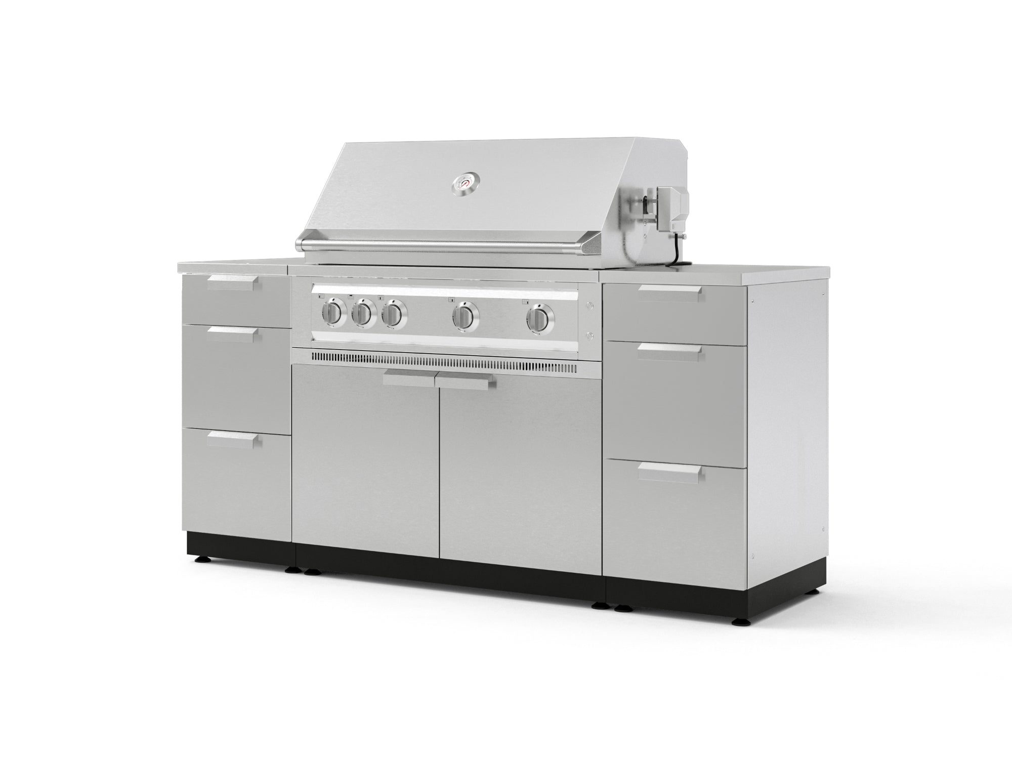 Outdoor Grill Island Stainless-Steel 6 Piece Cabinet Set with 3 Drawers, Grill Cabinet, Platinum Grill and Countertops