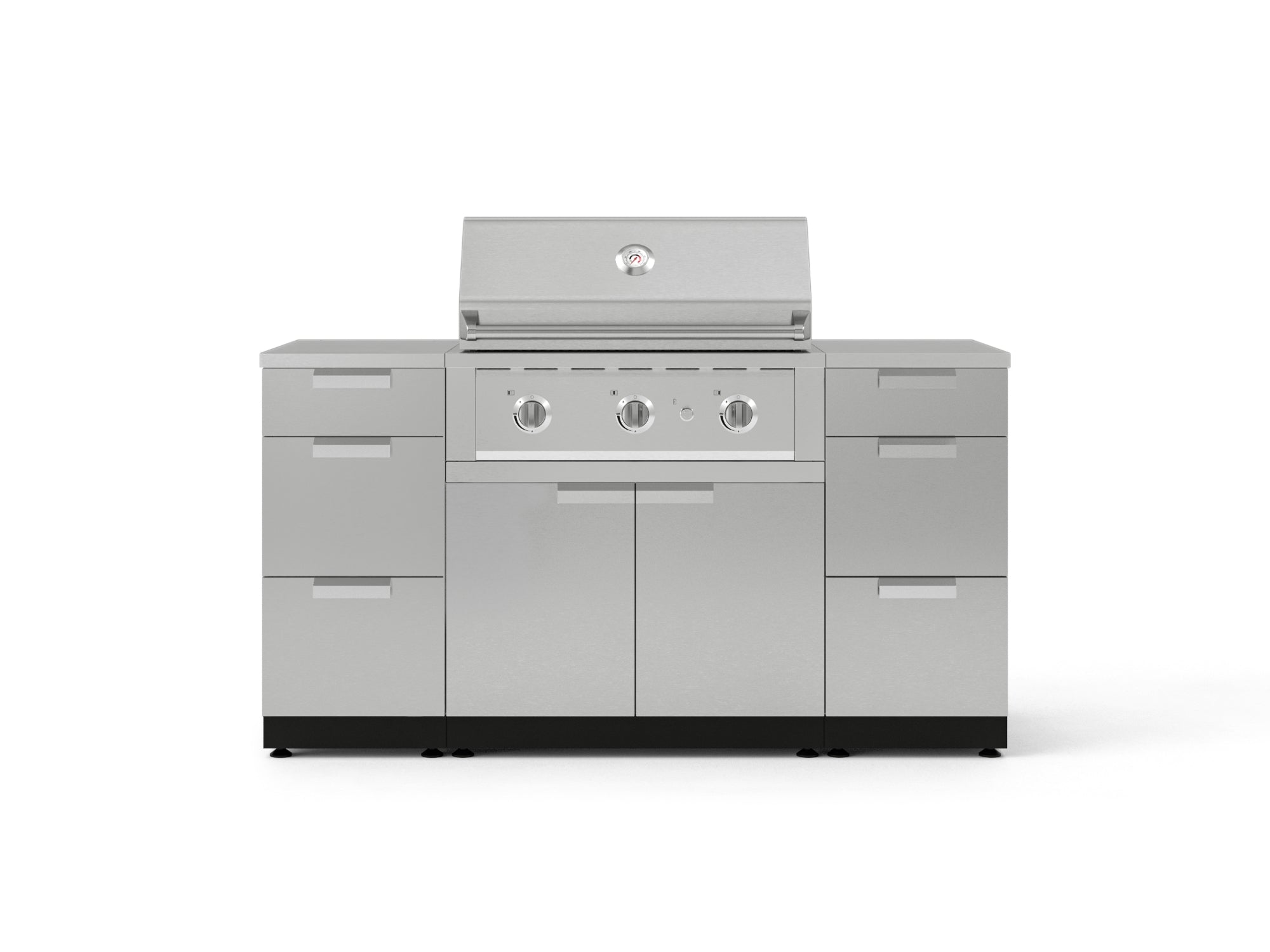 Outdoor Grill Island Stainless-Steel 6 Piece Cabinet Set with 3 Drawers, Grill Cabinet, Performance Grill and Countertops