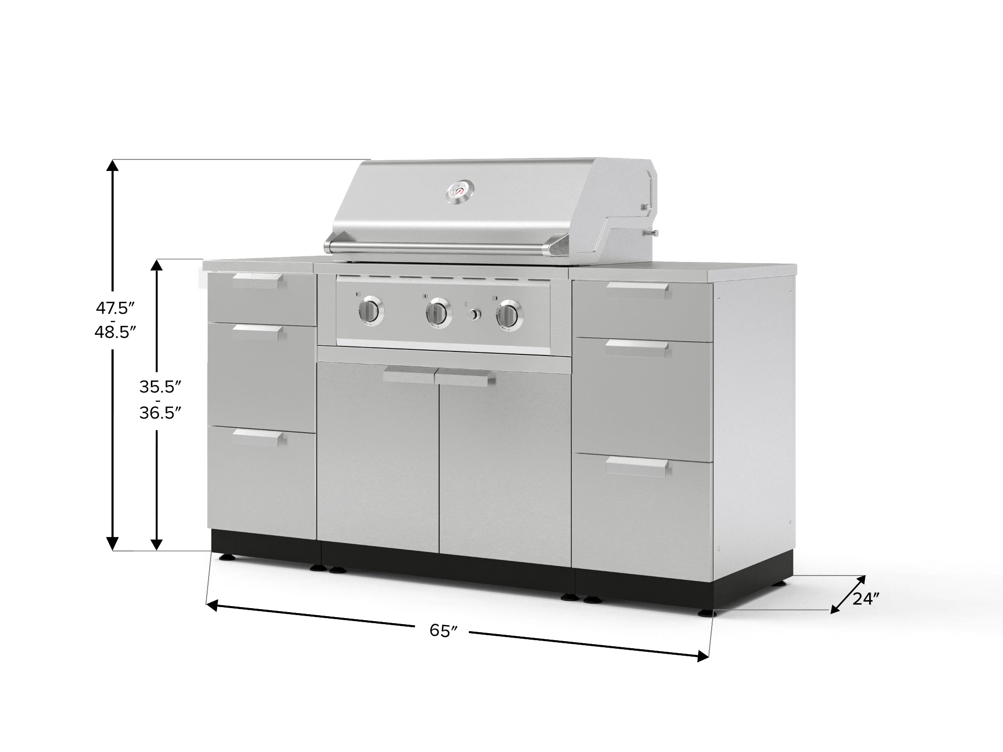 Outdoor Grill Island Stainless-Steel 6 Piece Cabinet Set with 3 Drawers, Grill Cabinet, Performance Grill and Countertops