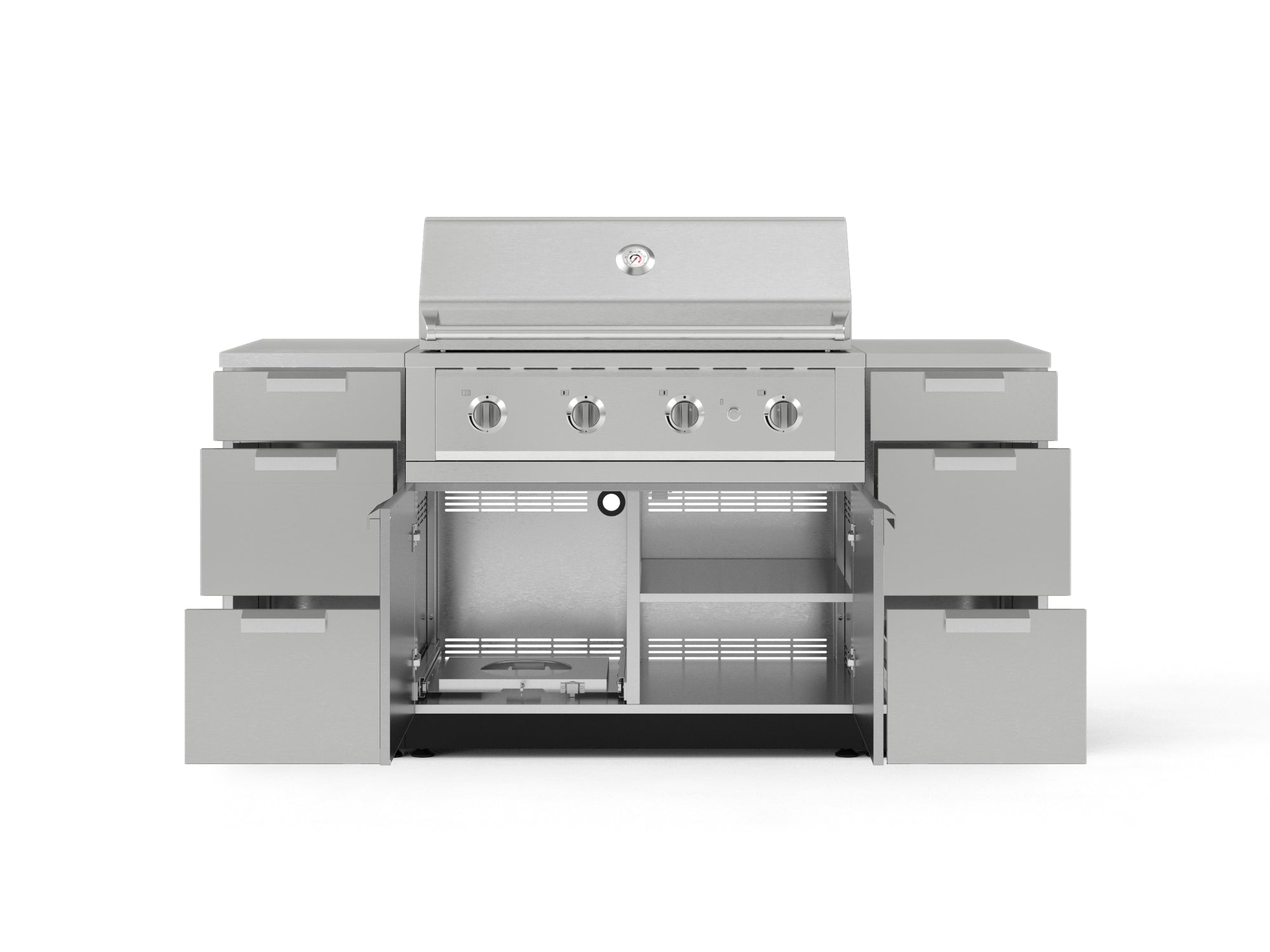Outdoor Grill Island Stainless-Steel 6 Piece Cabinet Set with 3 Drawers, Grill Cabinet, Performance Grill and Countertops