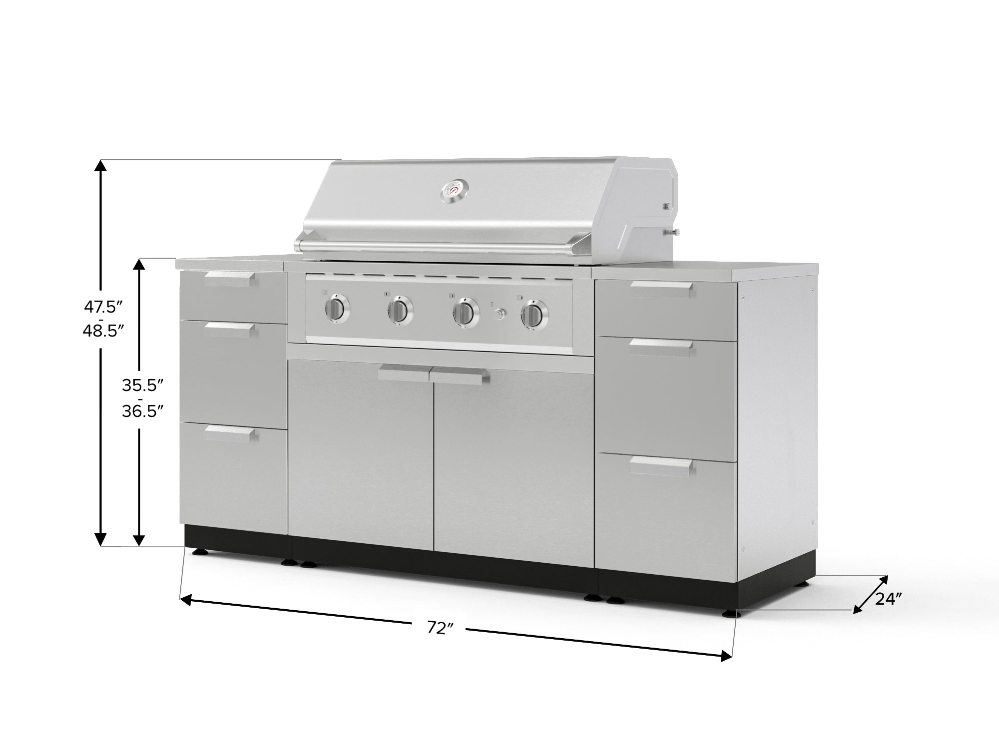 Outdoor Grill Island Stainless-Steel 6 Piece Cabinet Set with 3 Drawers, Grill Cabinet, Performance Grill and Countertops