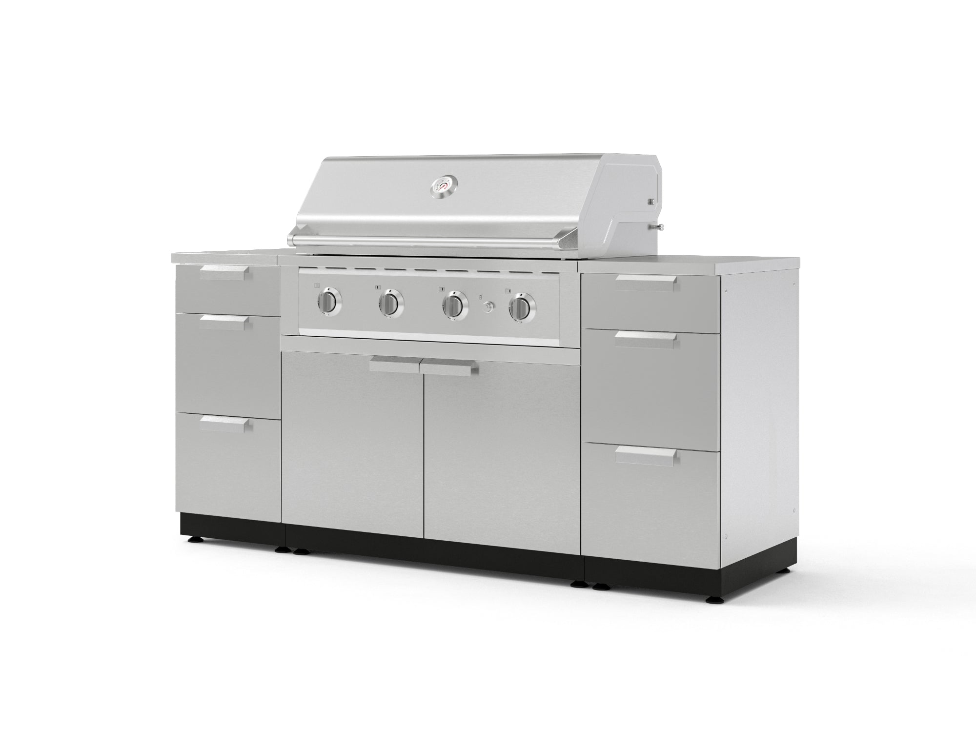 Outdoor Grill Island Stainless-Steel 6 Piece Cabinet Set with 3 Drawers, Grill Cabinet, Performance Grill and Countertops
