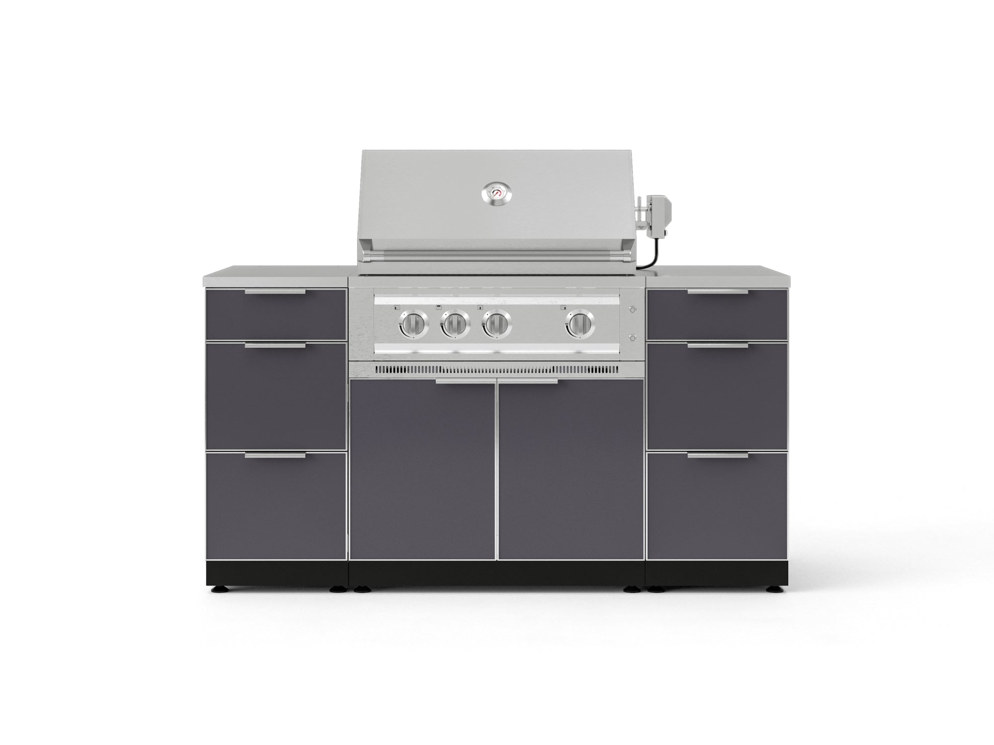 Outdoor Grill Island Aluminum 6 Piece Cabinet Set with 3 Drawers, Grill Cabinet, Platinum Grill and Countertops