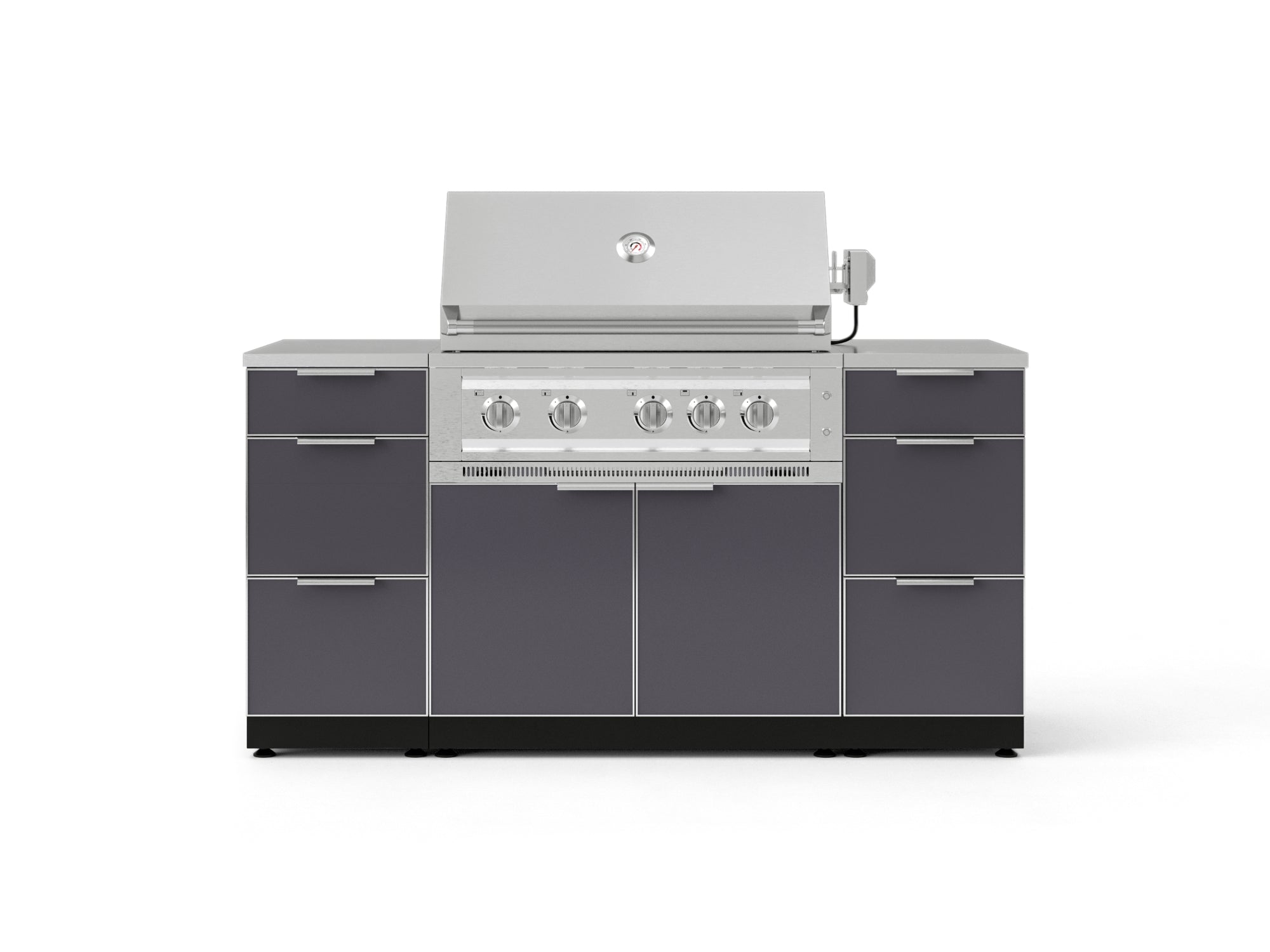 Outdoor Grill Island Aluminum 6 Piece Cabinet Set with 3 Drawers, Grill Cabinet, Platinum Grill and Countertops