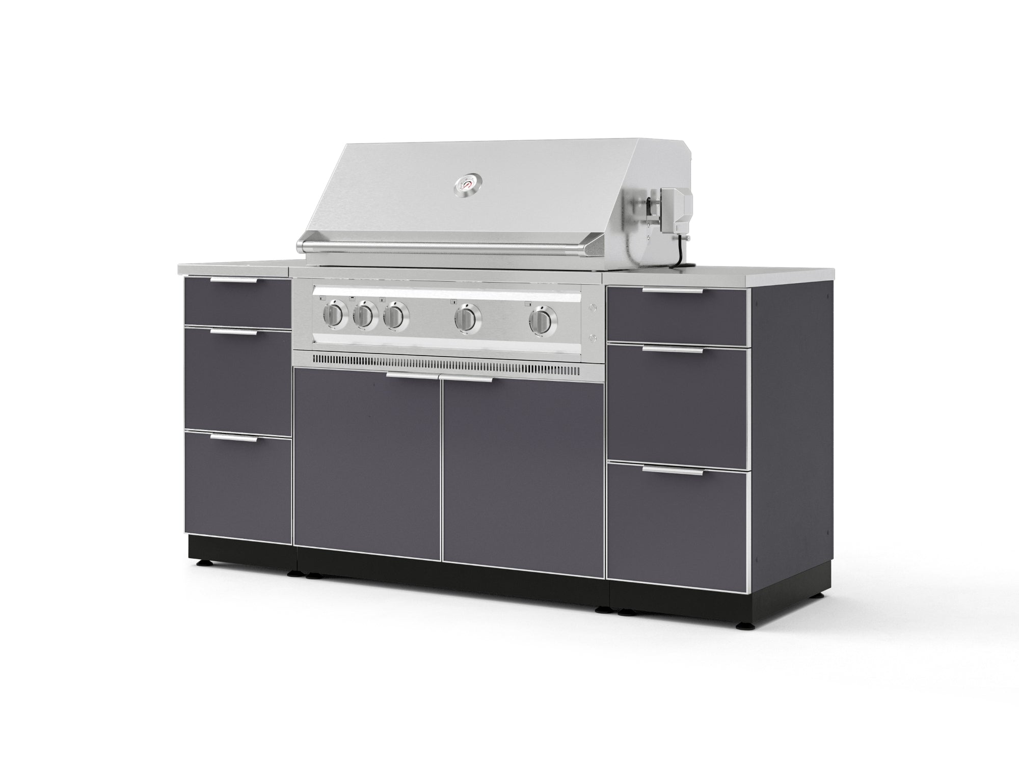 Outdoor Grill Island Aluminum 6 Piece Cabinet Set with 3 Drawers, Grill Cabinet, Platinum Grill and Countertops