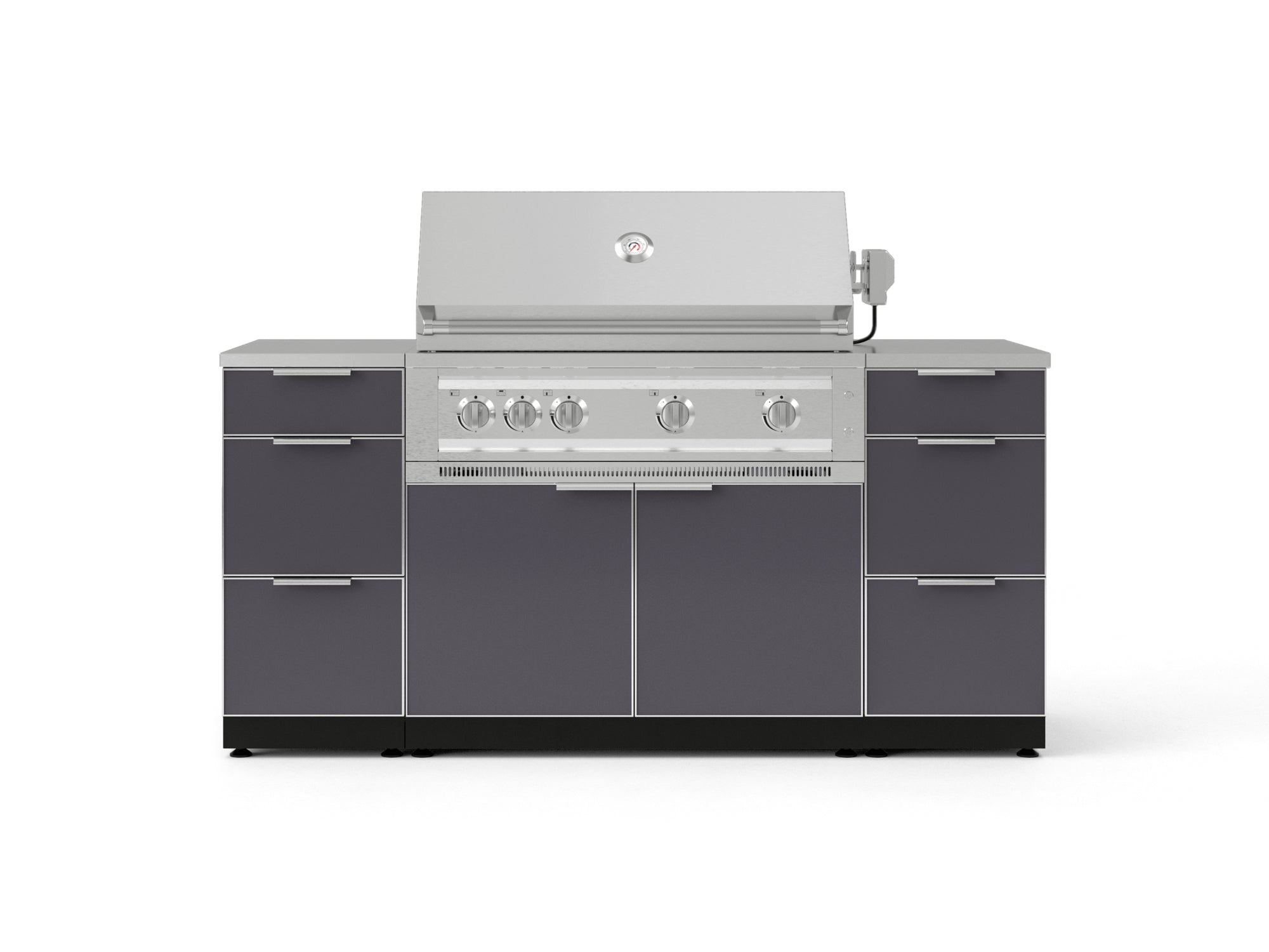 Outdoor Grill Island Aluminum 6 Piece Cabinet Set with 3 Drawers, Grill Cabinet, Platinum Grill and Countertops