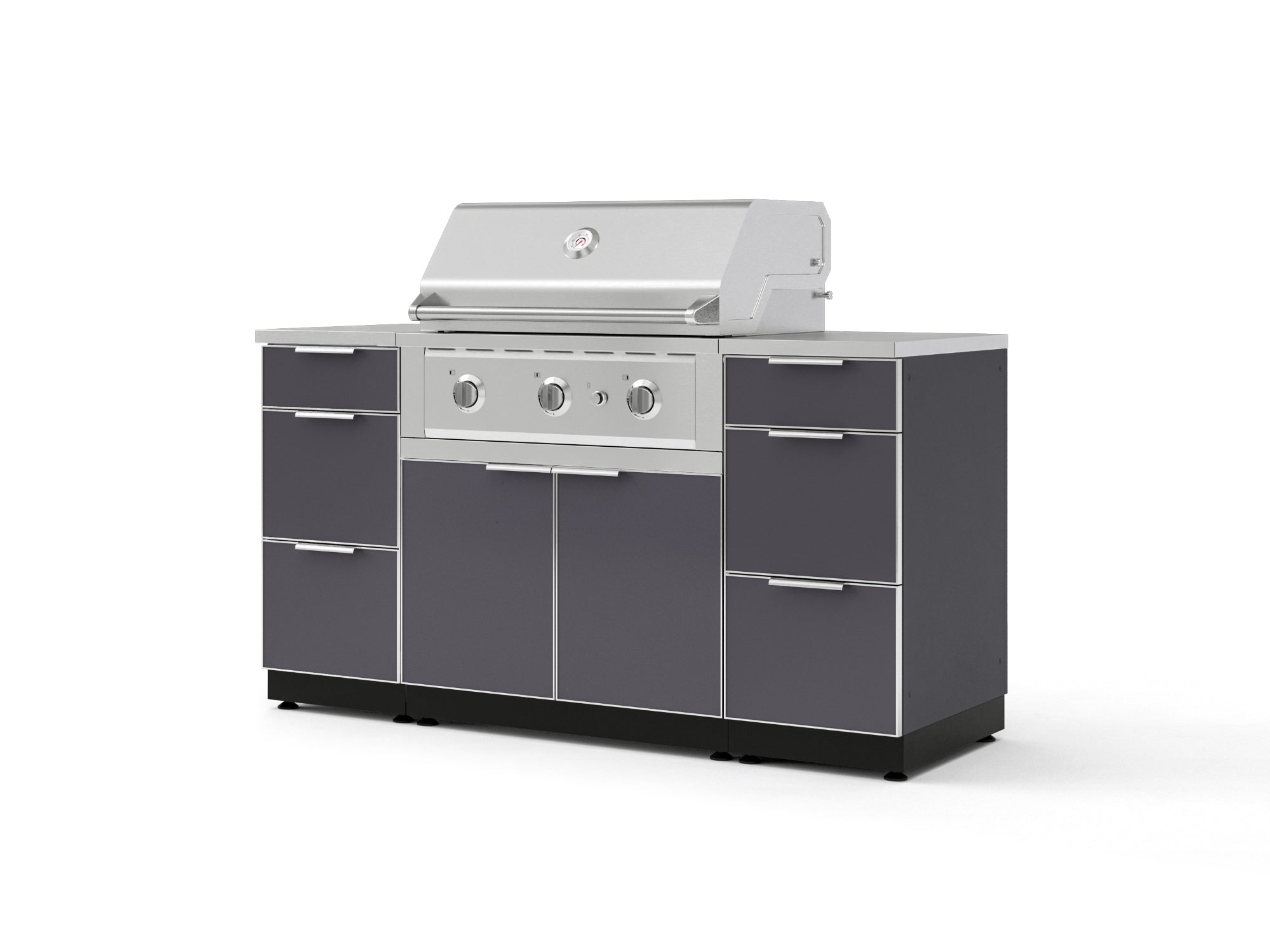 Outdoor Grill Island Aluminum 6 Piece Cabinet Set with 3 Drawers, Grill Cabinet, Performance Grill and Countertops
