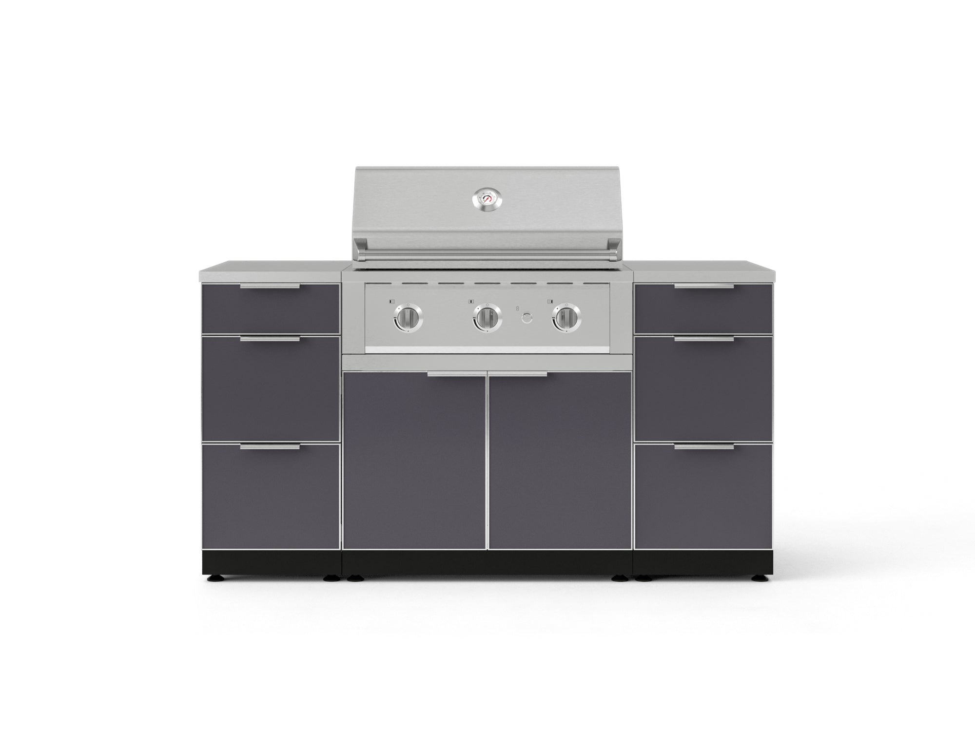 Outdoor Grill Island Aluminum 6 Piece Cabinet Set with 3 Drawers, Grill Cabinet, Performance Grill and Countertops