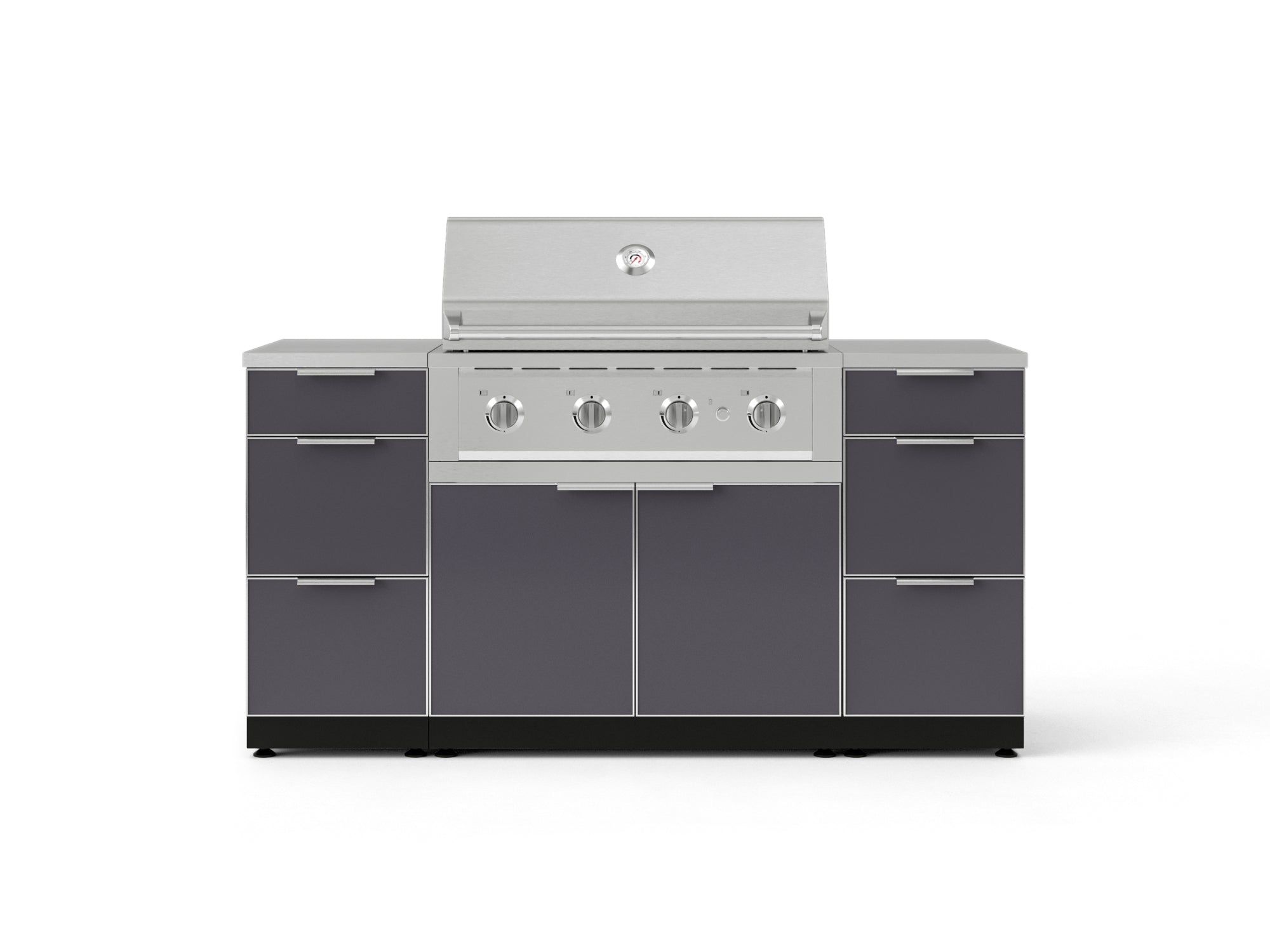 Outdoor Grill Island Aluminum 6 Piece Cabinet Set with 3 Drawers, Grill Cabinet, Performance Grill and Countertops