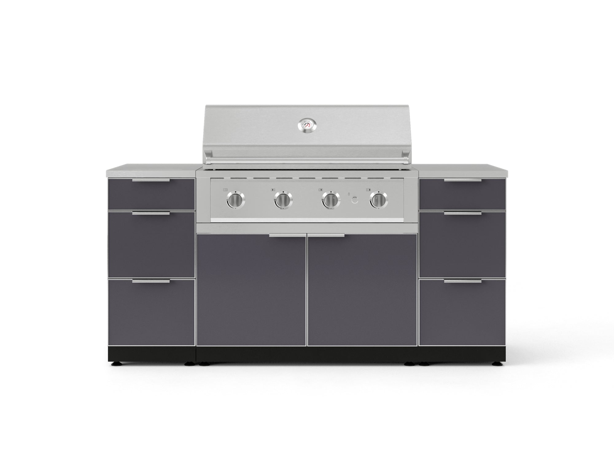 Outdoor Grill Island Aluminum 6 Piece Cabinet Set with 3 Drawers, Grill Cabinet, Performance Grill and Countertops