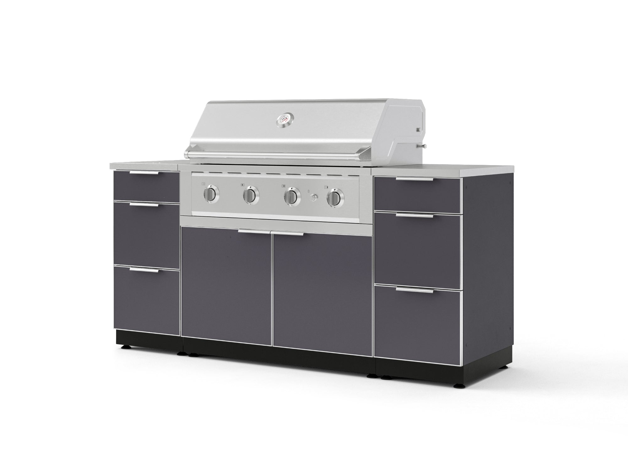 Outdoor Grill Island Aluminum 6 Piece Cabinet Set with 3 Drawers, Grill Cabinet, Performance Grill and Countertops