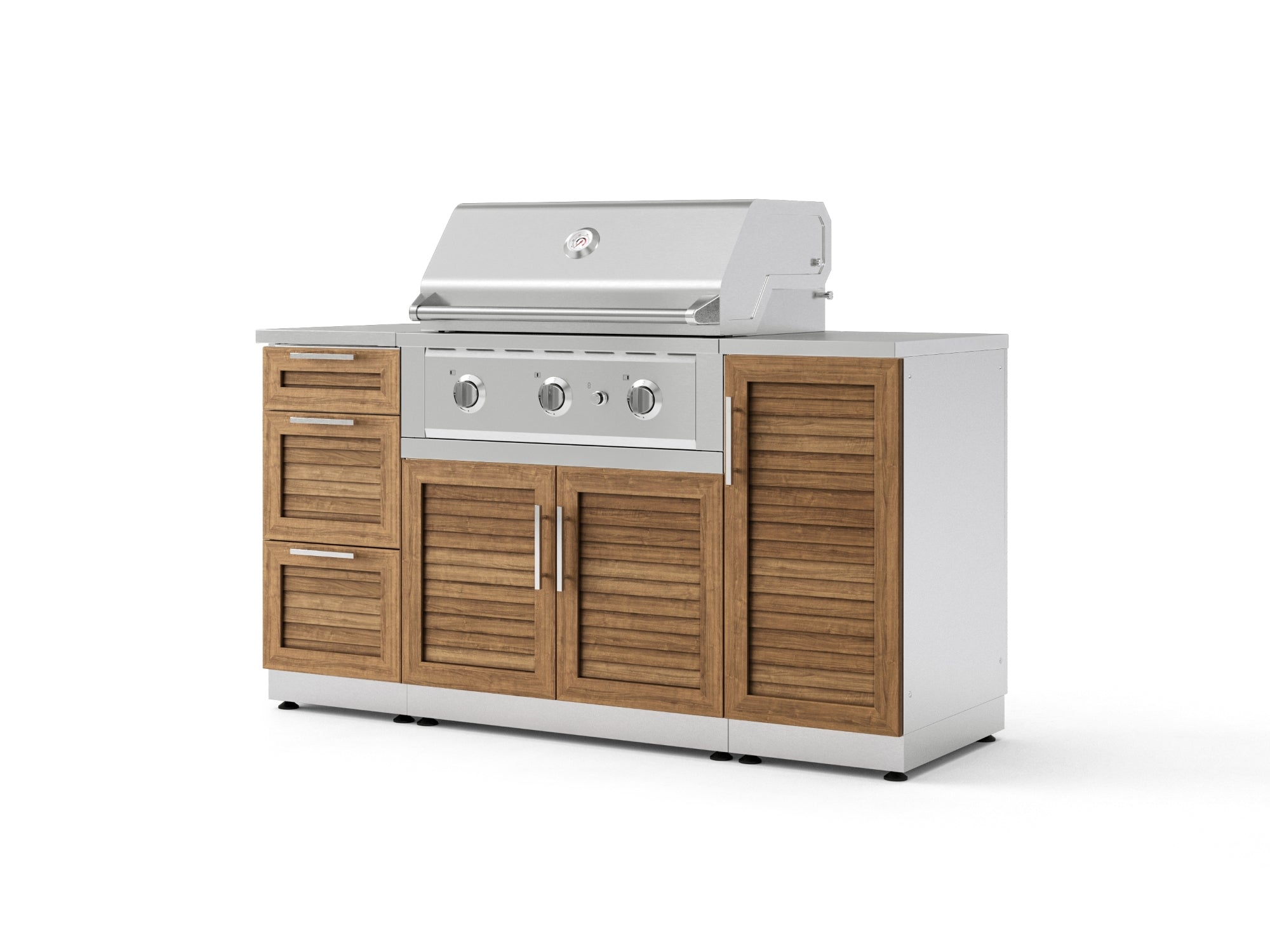 Outdoor Grill Island Stainless-Steel Louvered Doors 6 Piece Cabinet Set with 1 Door, 3 Drawer, Grill Cabinet, Performance Grill and Countertops