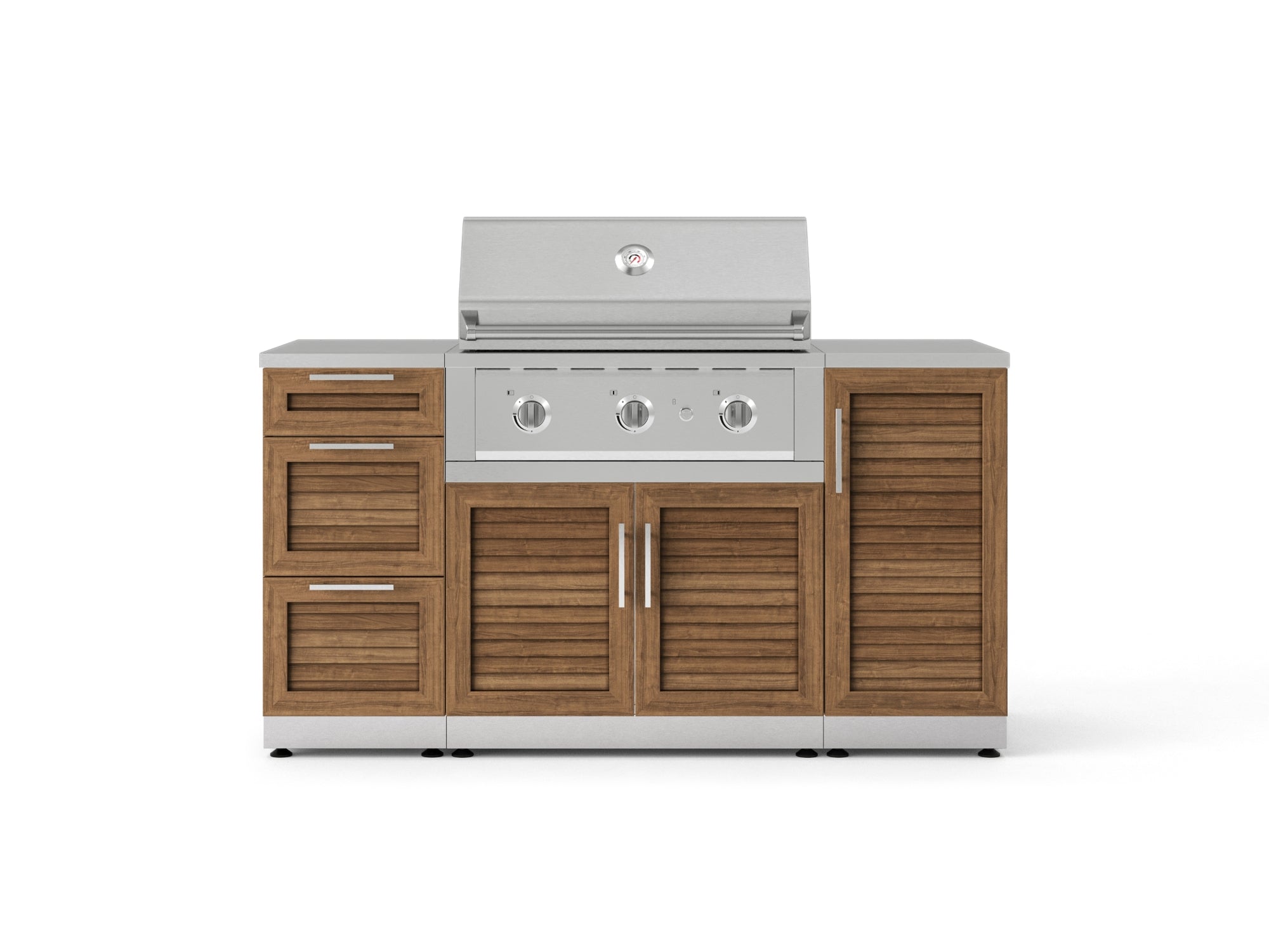 Outdoor Grill Island Stainless-Steel Louvered Doors 6 Piece Cabinet Set with 1 Door, 3 Drawer, Grill Cabinet, Performance Grill and Countertops