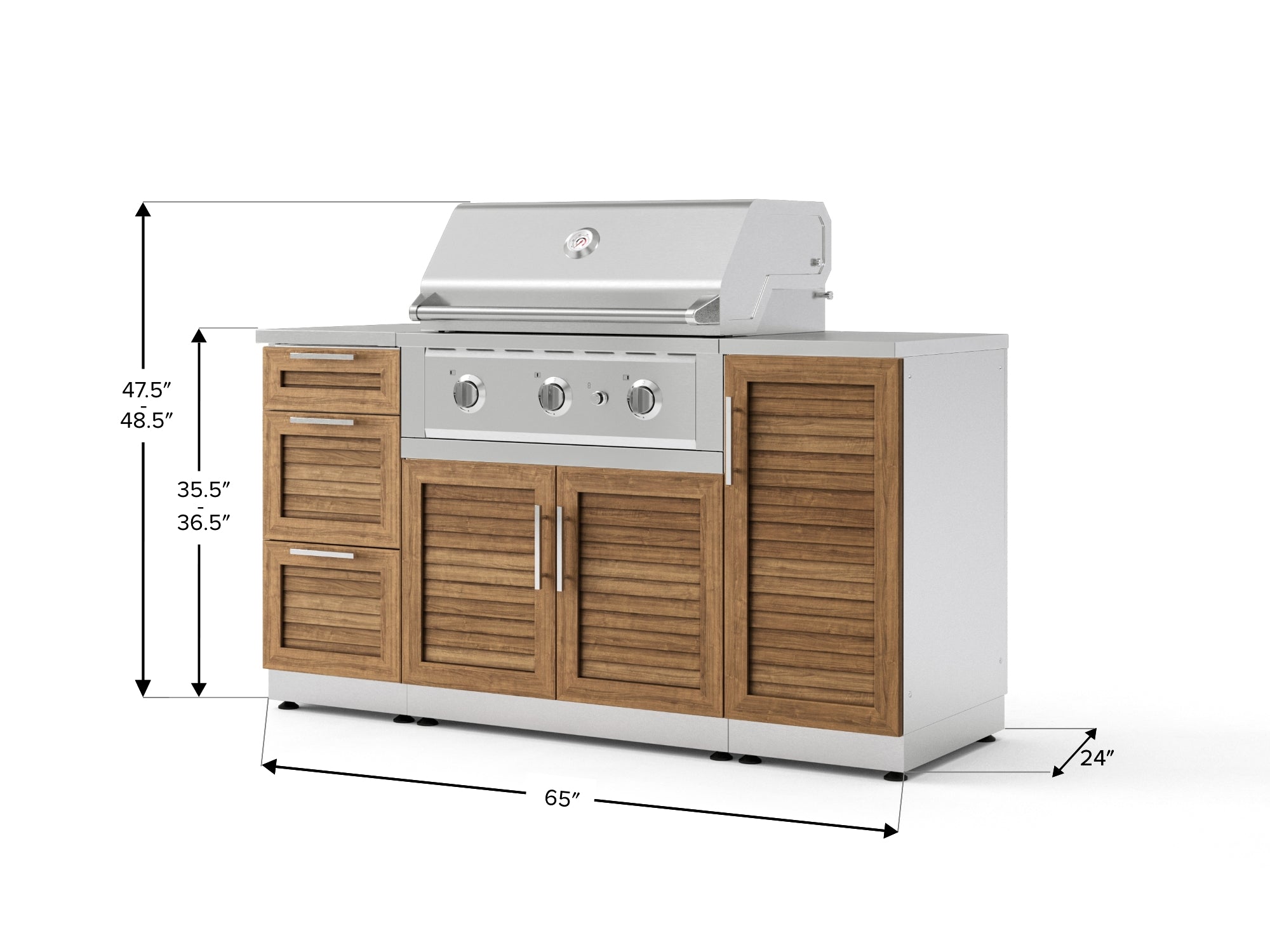 Outdoor Grill Island Stainless-Steel Louvered Doors 6 Piece Cabinet Set with 1 Door, 3 Drawer, Grill Cabinet, Performance Grill and Countertops