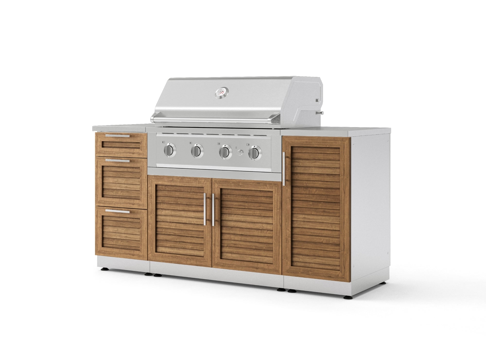 Outdoor Grill Island Stainless-Steel Louvered Doors 6 Piece Cabinet Set with 1 Door, 3 Drawer, Grill Cabinet, Performance Grill and Countertops