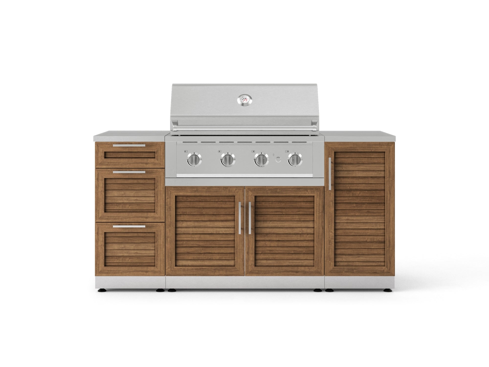 Outdoor Grill Island Stainless-Steel Louvered Doors 6 Piece Cabinet Set with 1 Door, 3 Drawer, Grill Cabinet, Performance Grill and Countertops
