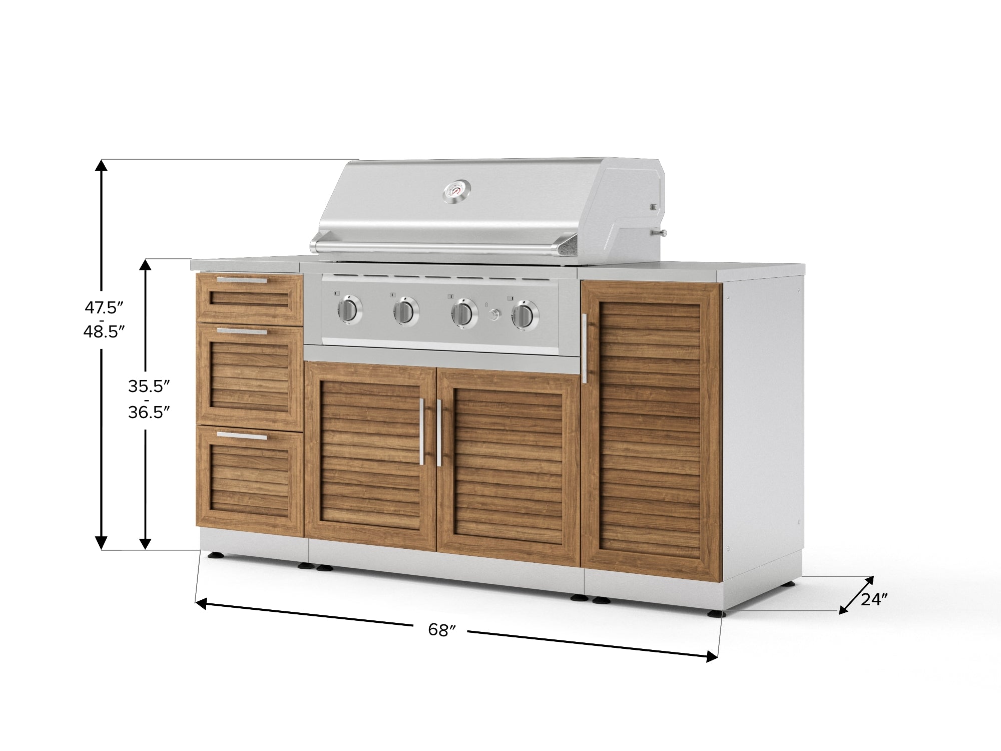 Outdoor Grill Island Stainless-Steel Louvered Doors 6 Piece Cabinet Set with 1 Door, 3 Drawer, Grill Cabinet, Performance Grill and Countertops
