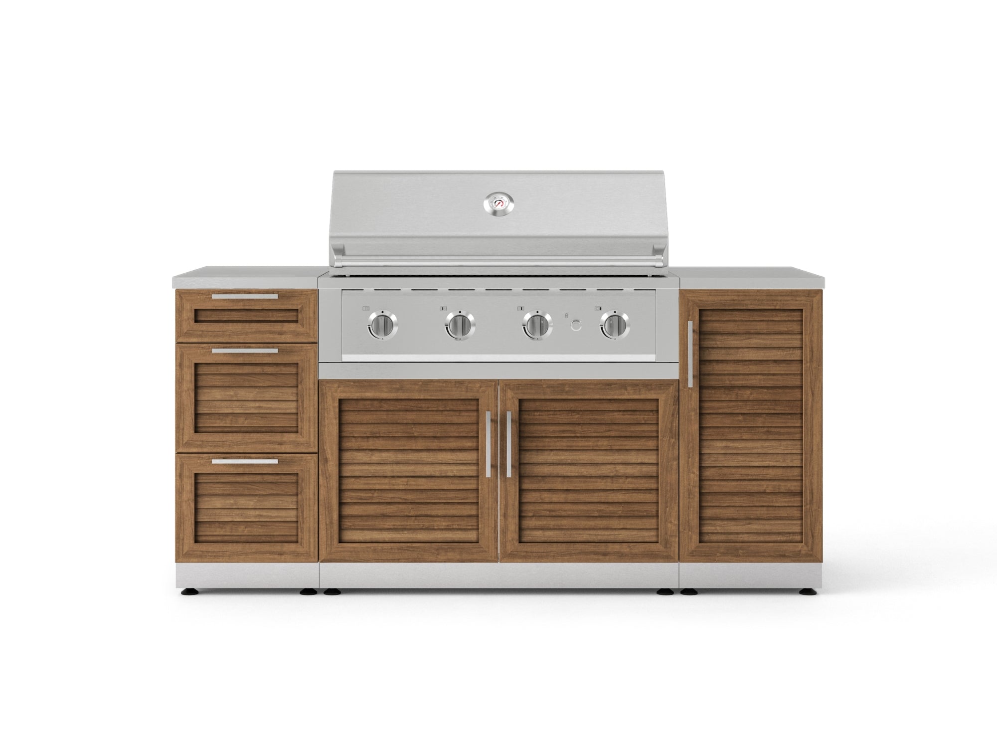 Outdoor Grill Island Stainless-Steel Louvered Doors 6 Piece Cabinet Set with 1 Door, 3 Drawer, Grill Cabinet, Performance Grill and Countertops