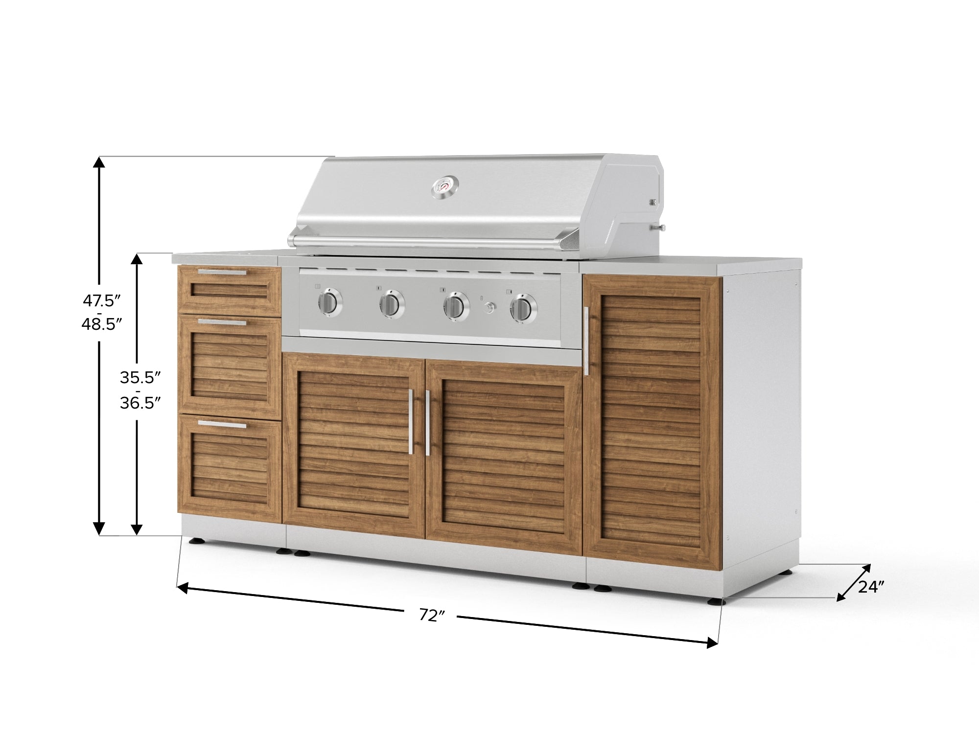 Outdoor Grill Island Stainless-Steel Louvered Doors 6 Piece Cabinet Set with 1 Door, 3 Drawer, Grill Cabinet, Performance Grill and Countertops