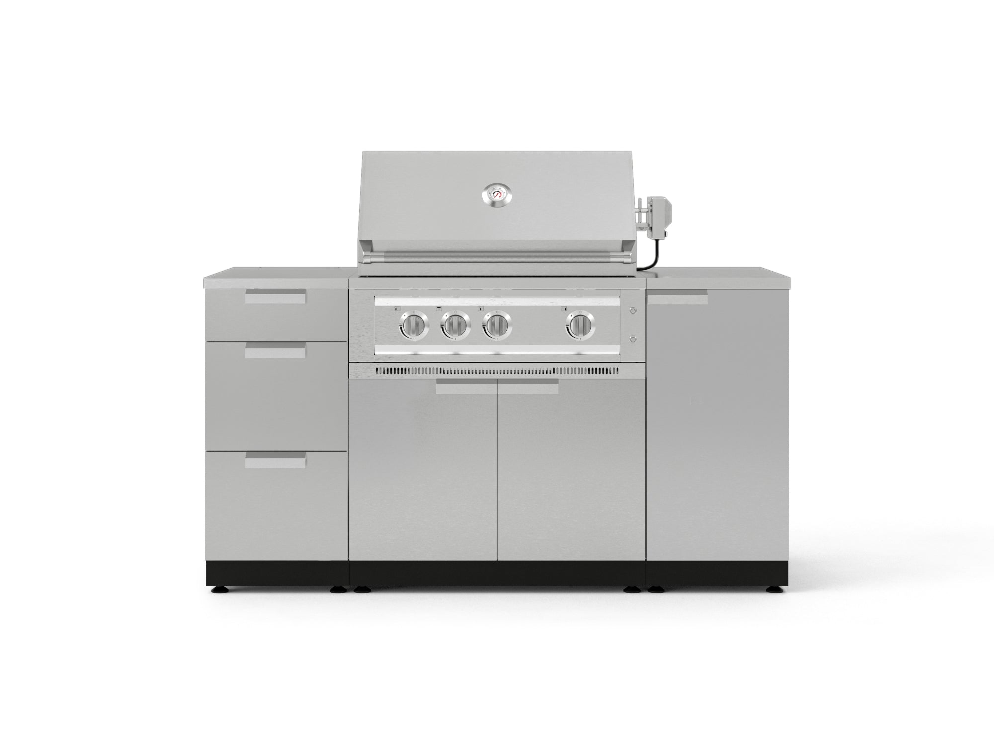 Outdoor Grill Island Stainless-Steel 6 Piece Cabinet Set with 1 Door, 3 Drawer, Grill Cabinet, Platinum Grill and Countertops