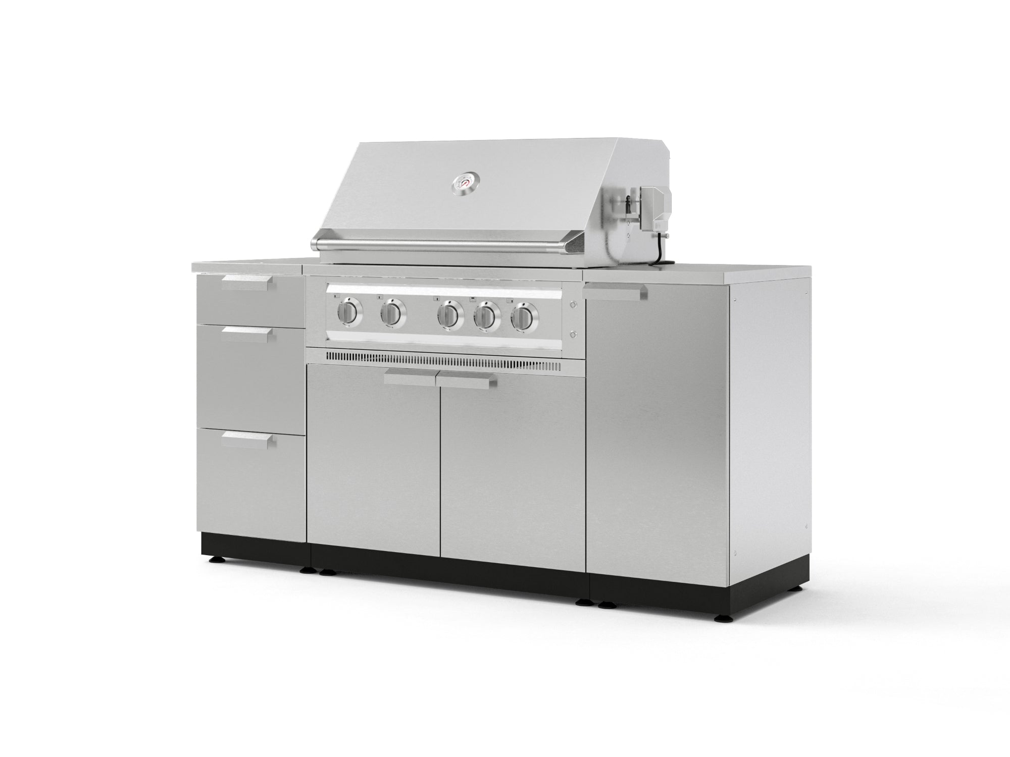Outdoor Grill Island Stainless-Steel 6 Piece Cabinet Set with 1 Door, 3 Drawer, Grill Cabinet, Platinum Grill and Countertops