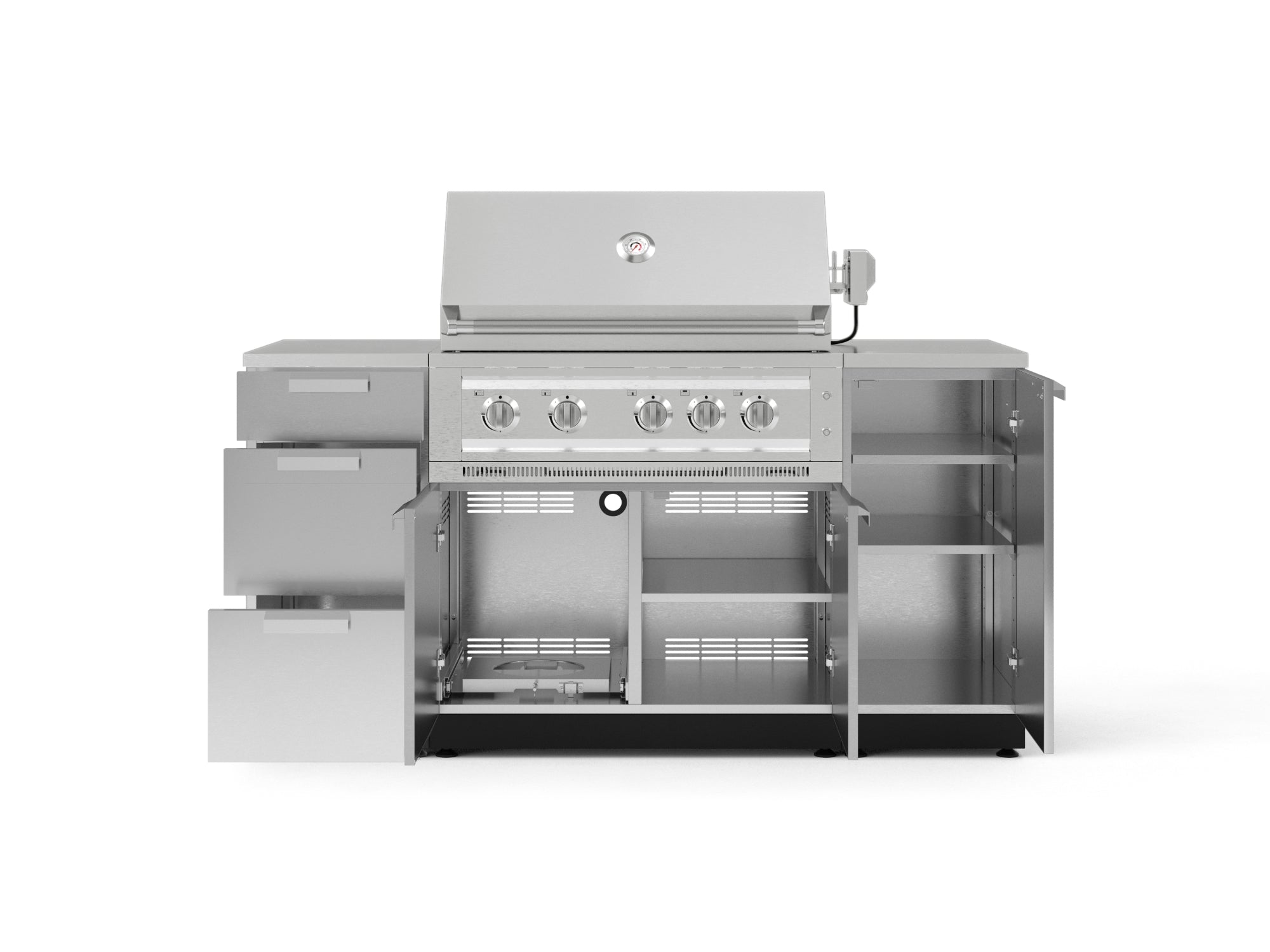 Outdoor Grill Island Stainless-Steel 6 Piece Cabinet Set with 1 Door, 3 Drawer, Grill Cabinet, Platinum Grill and Countertops