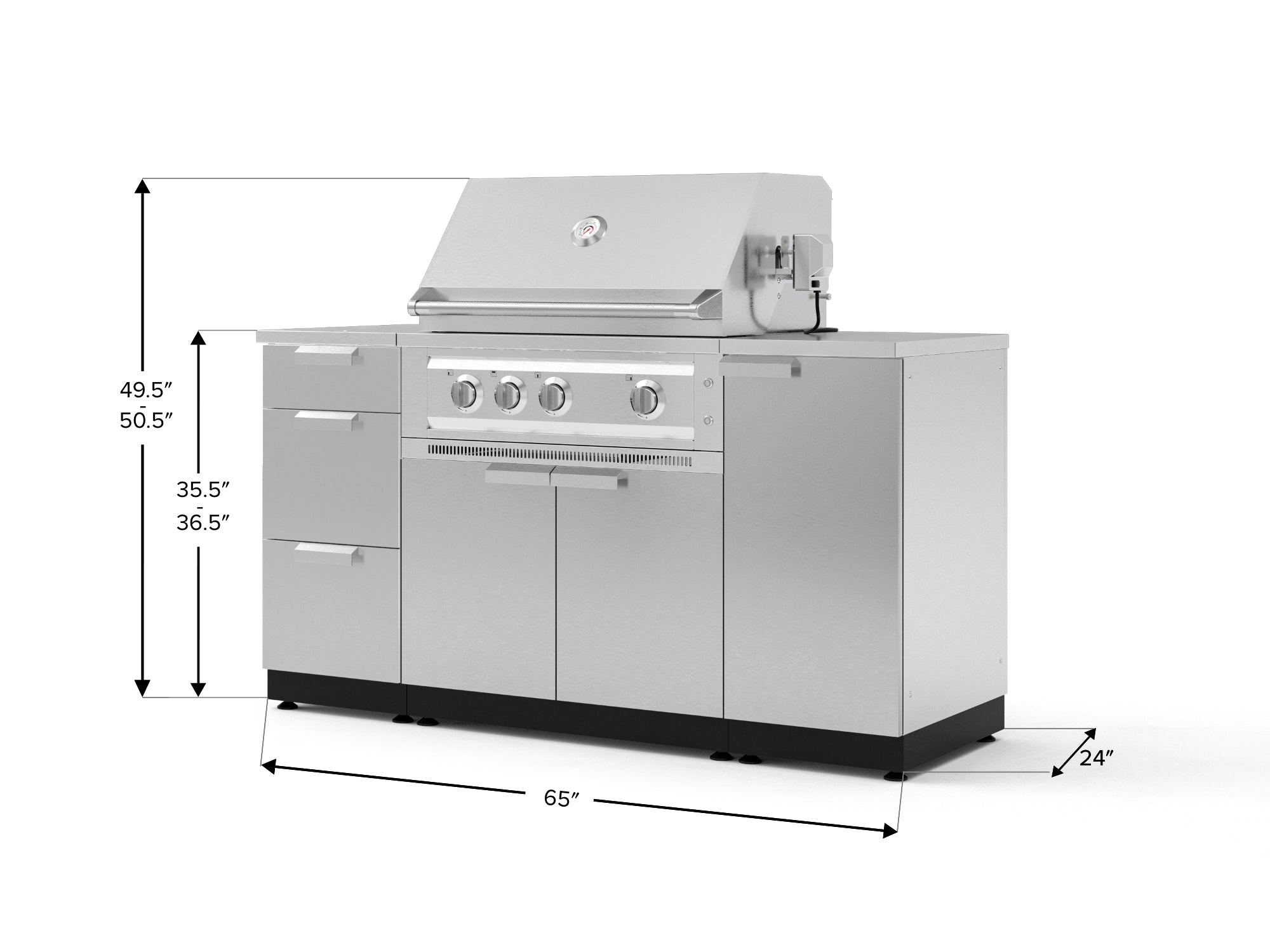 Outdoor Grill Island Stainless-Steel 6 Piece Cabinet Set with 1 Door, 3 Drawer, Grill Cabinet, Platinum Grill and Countertops
