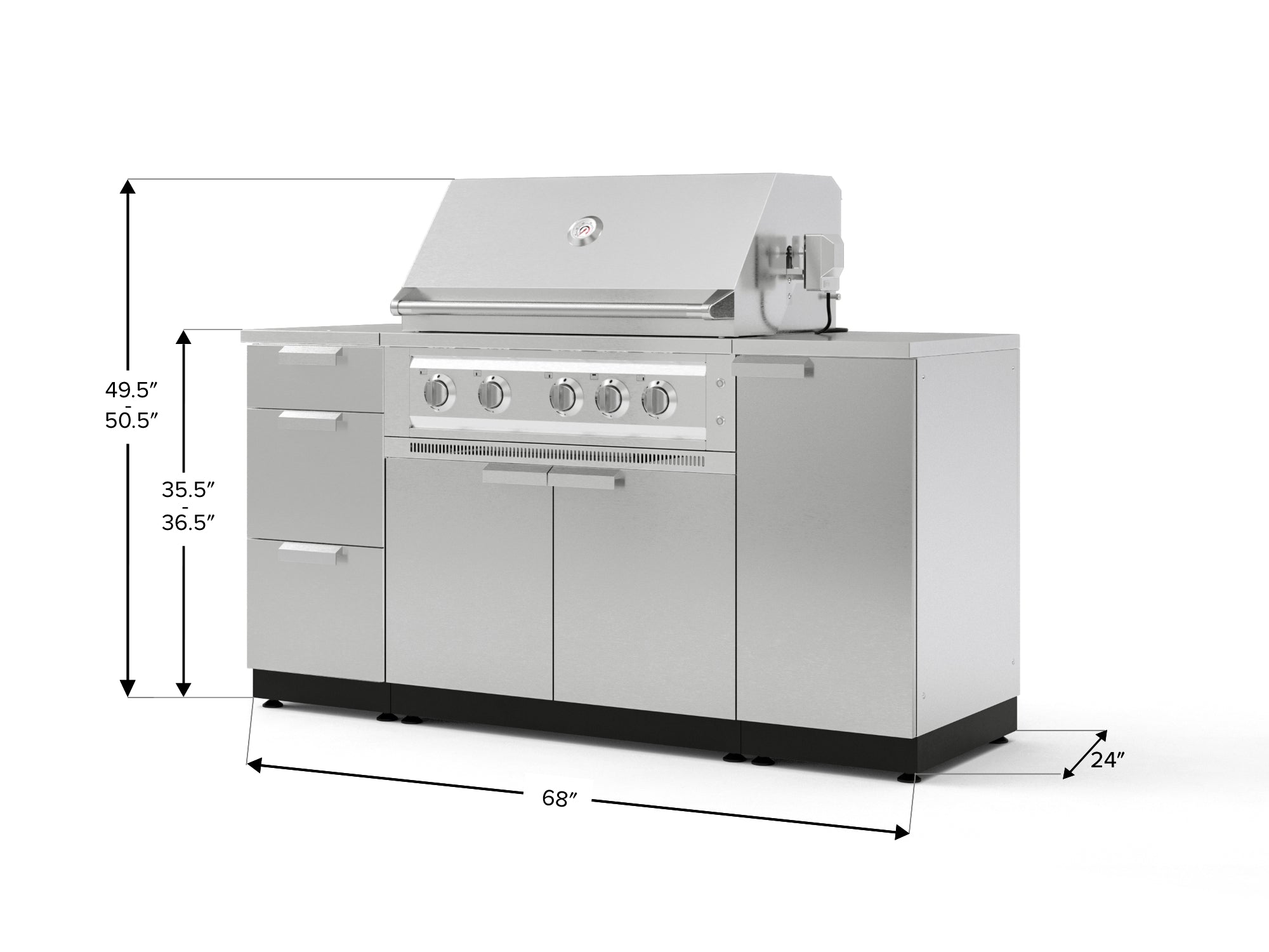 Outdoor Grill Island Stainless-Steel 6 Piece Cabinet Set with 1 Door, 3 Drawer, Grill Cabinet, Platinum Grill and Countertops
