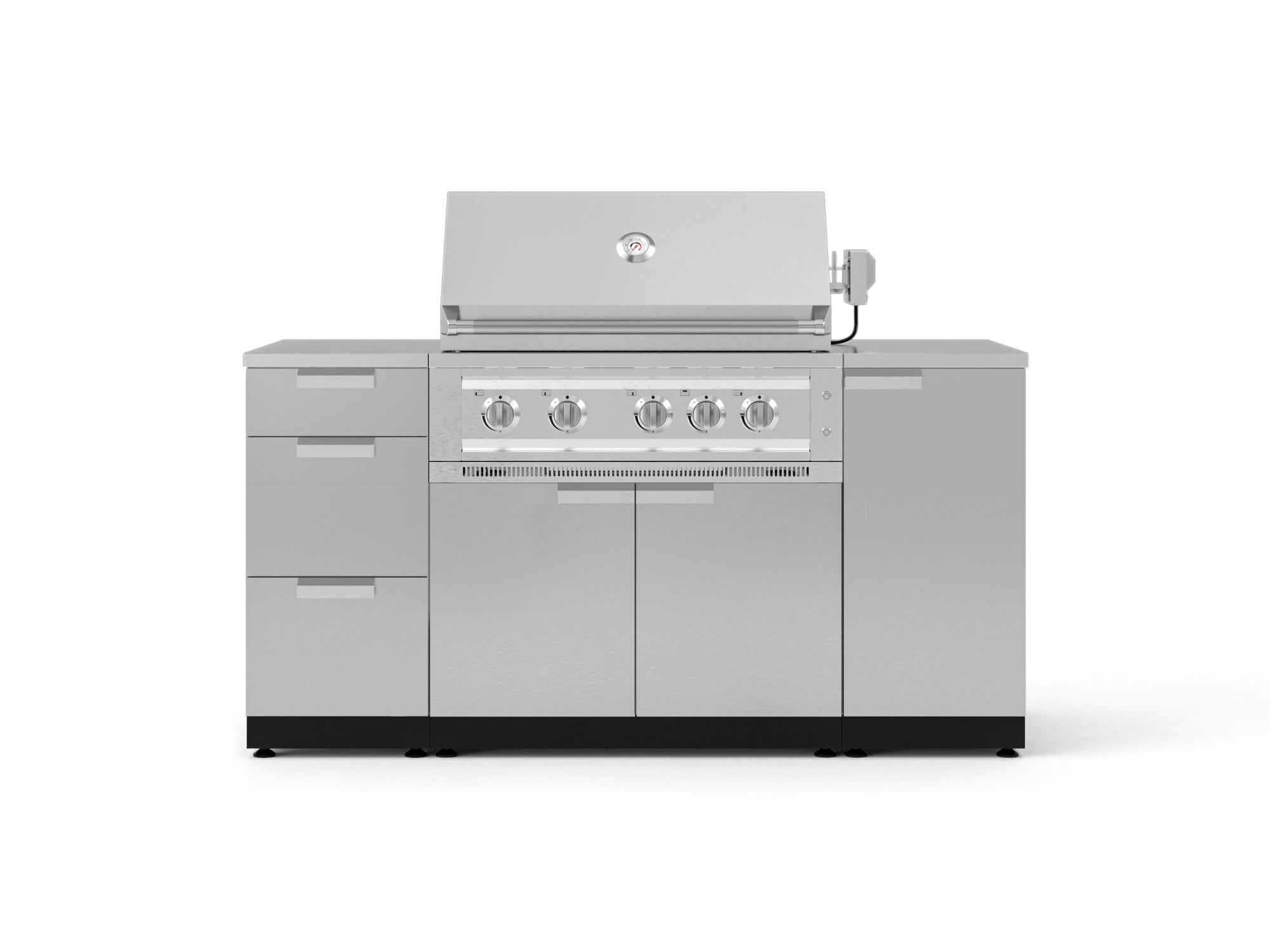 Outdoor Grill Island Stainless-Steel 6 Piece Cabinet Set with 1 Door, 3 Drawer, Grill Cabinet, Platinum Grill and Countertops