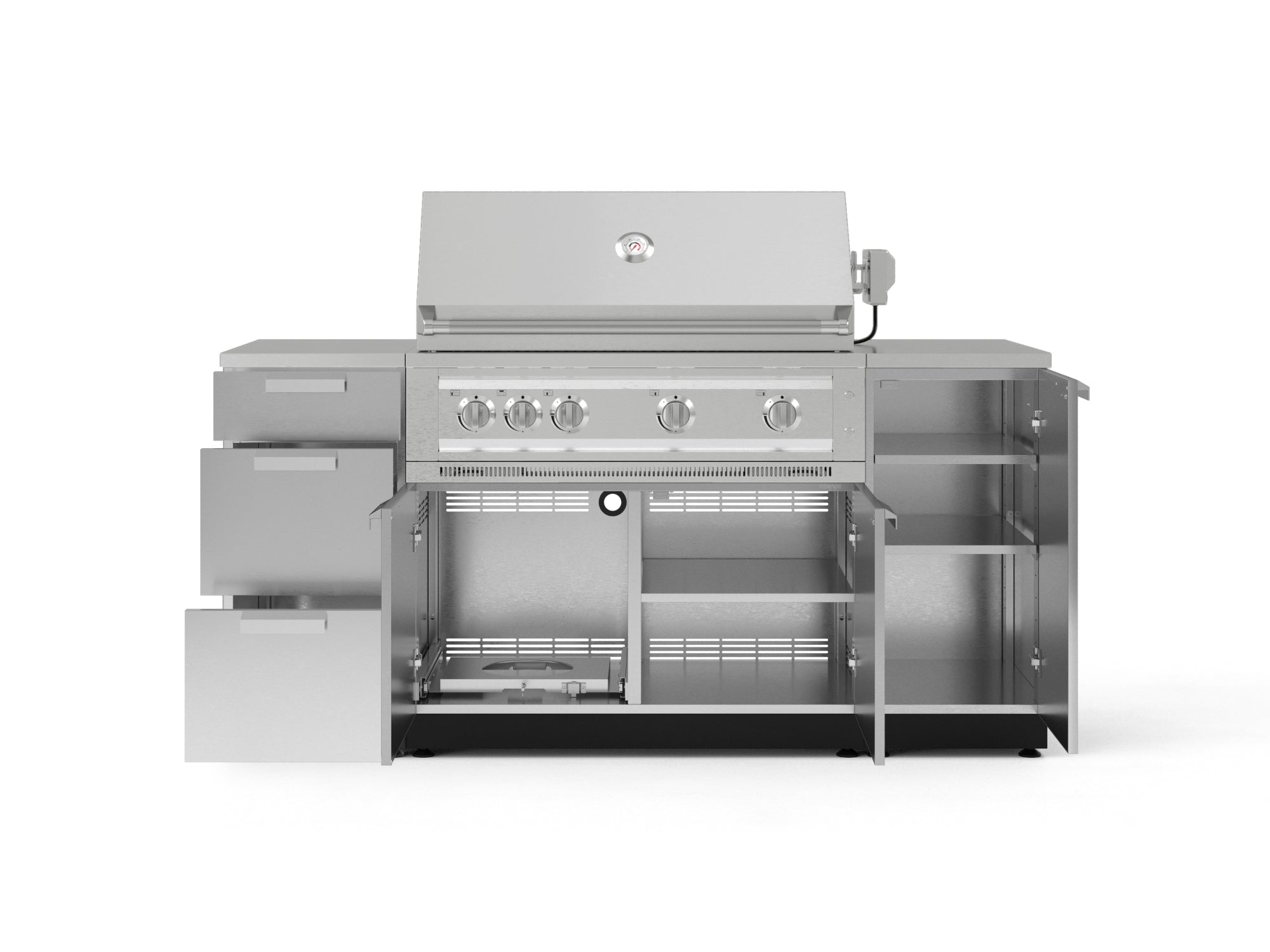Outdoor Grill Island Stainless-Steel 6 Piece Cabinet Set with 1 Door, 3 Drawer, Grill Cabinet, Platinum Grill and Countertops