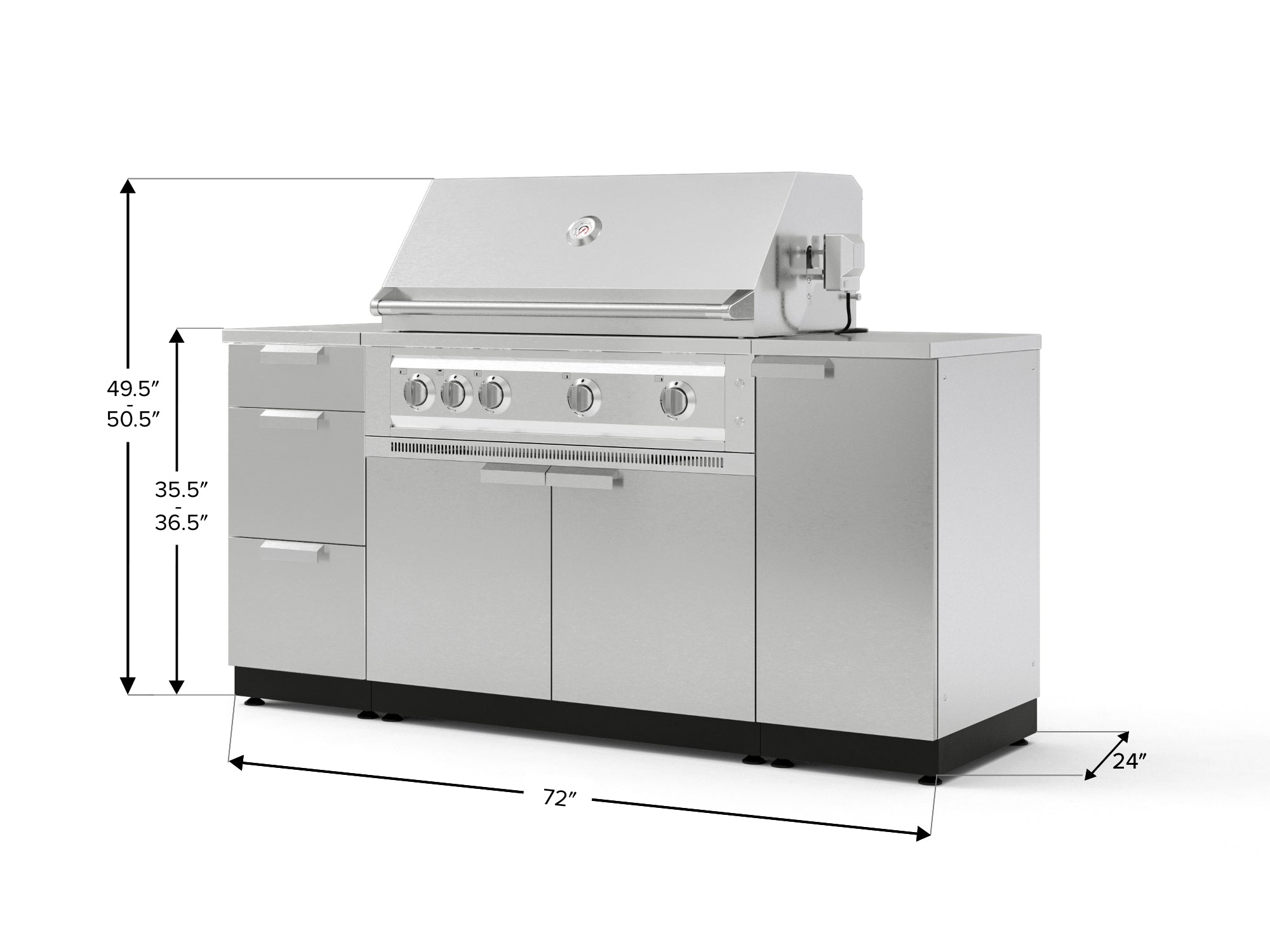 Outdoor Grill Island Stainless-Steel 6 Piece Cabinet Set with 1 Door, 3 Drawer, Grill Cabinet, Platinum Grill and Countertops