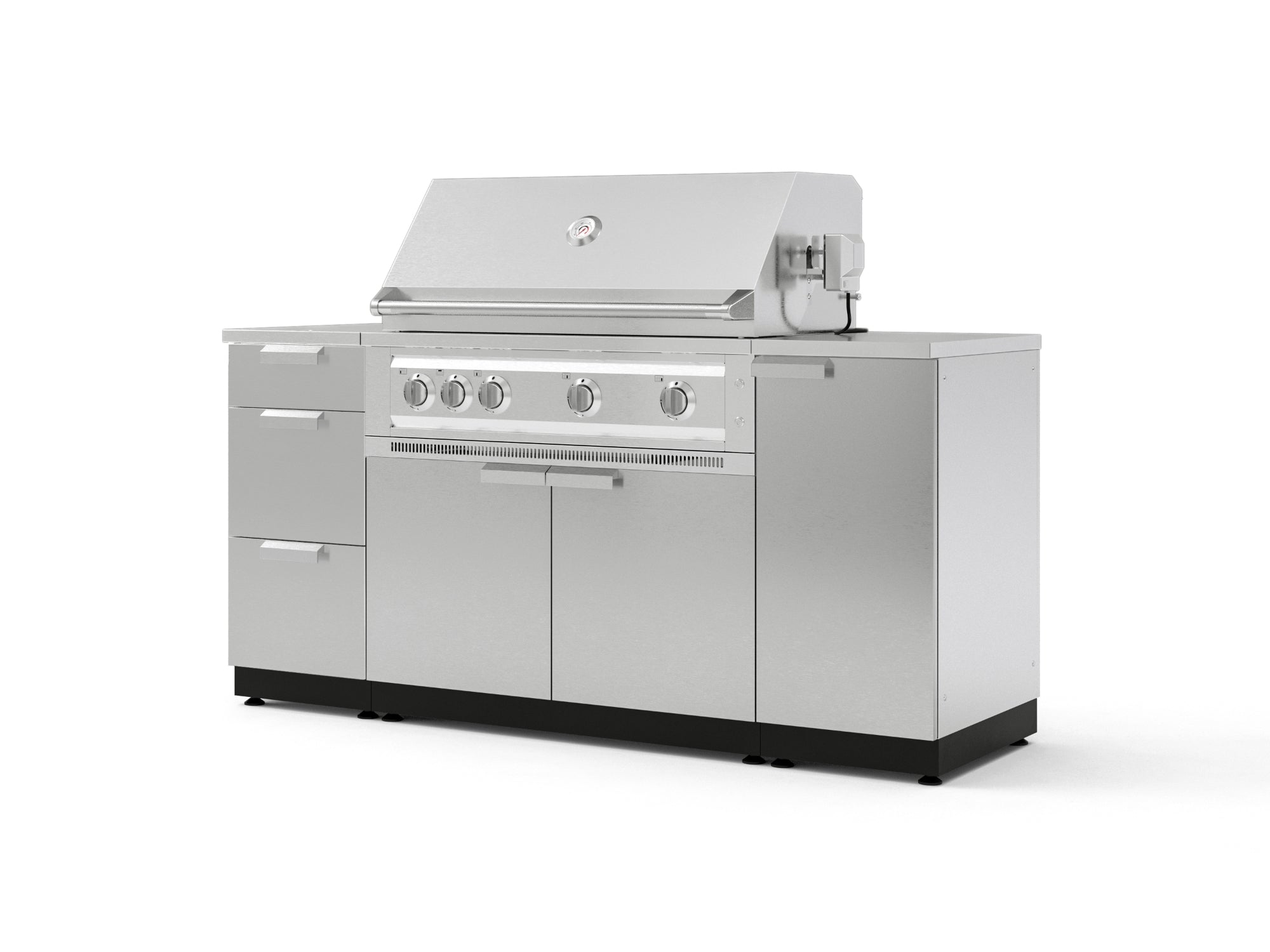 Outdoor Grill Island Stainless-Steel 6 Piece Cabinet Set with 1 Door, 3 Drawer, Grill Cabinet, Platinum Grill and Countertops