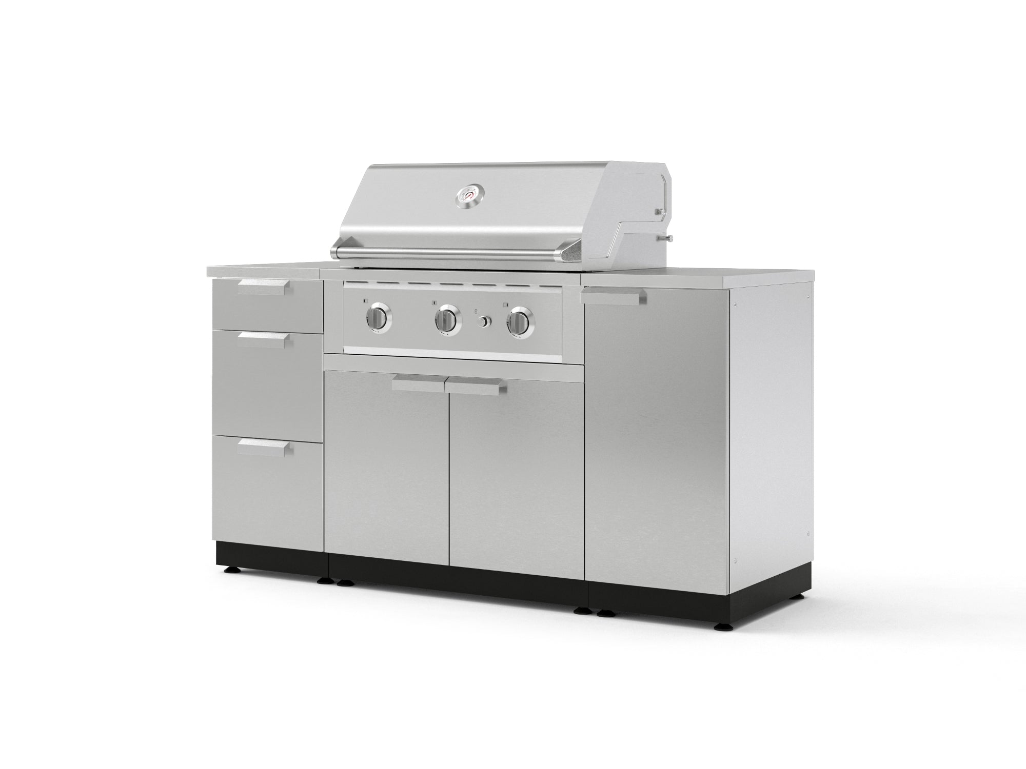 Outdoor Grill Island Stainless-Steel 6 Piece Cabinet Set with 1 Door, 3 Drawer, Grill Cabinet, Performance Grill and Countertops