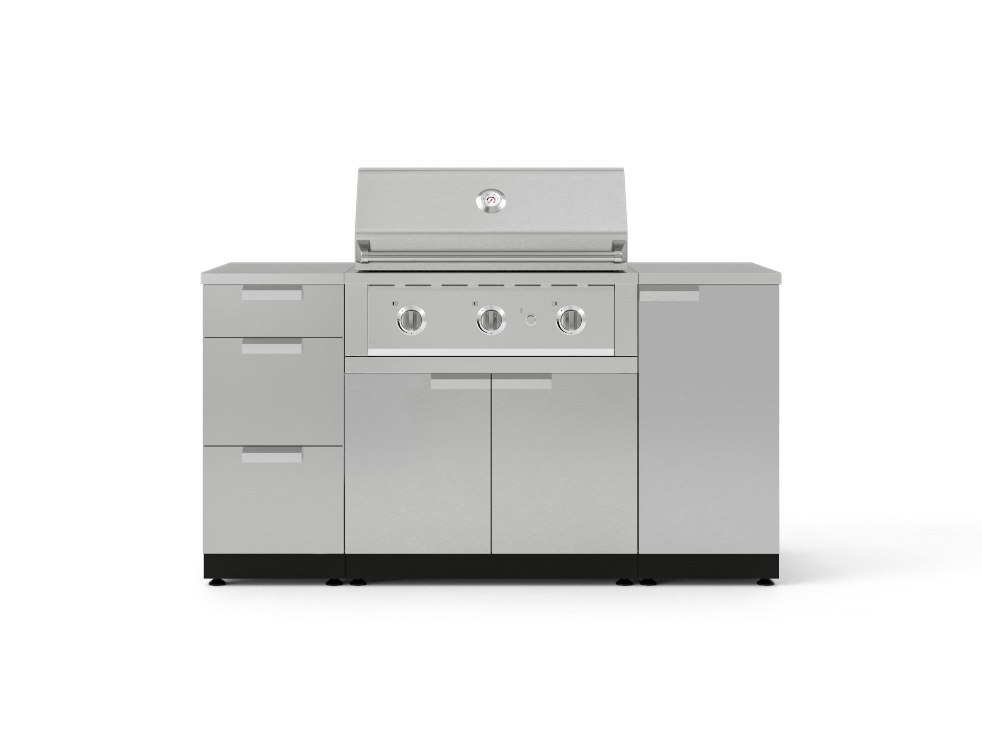 Outdoor Grill Island Stainless-Steel 6 Piece Cabinet Set with 1 Door, 3 Drawer, Grill Cabinet, Performance Grill and Countertops