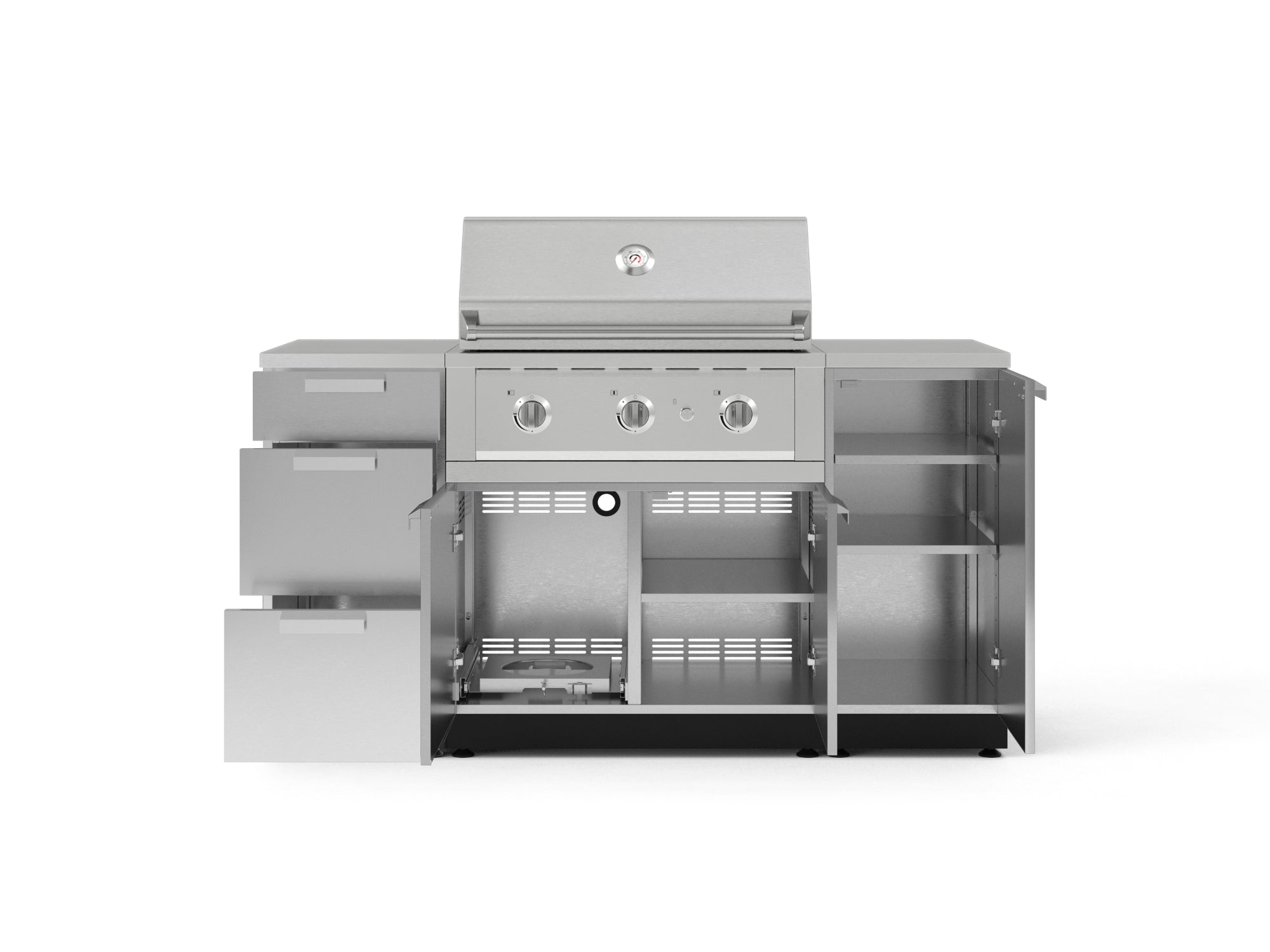 Outdoor Grill Island Stainless-Steel 6 Piece Cabinet Set with 1 Door, 3 Drawer, Grill Cabinet, Performance Grill and Countertops