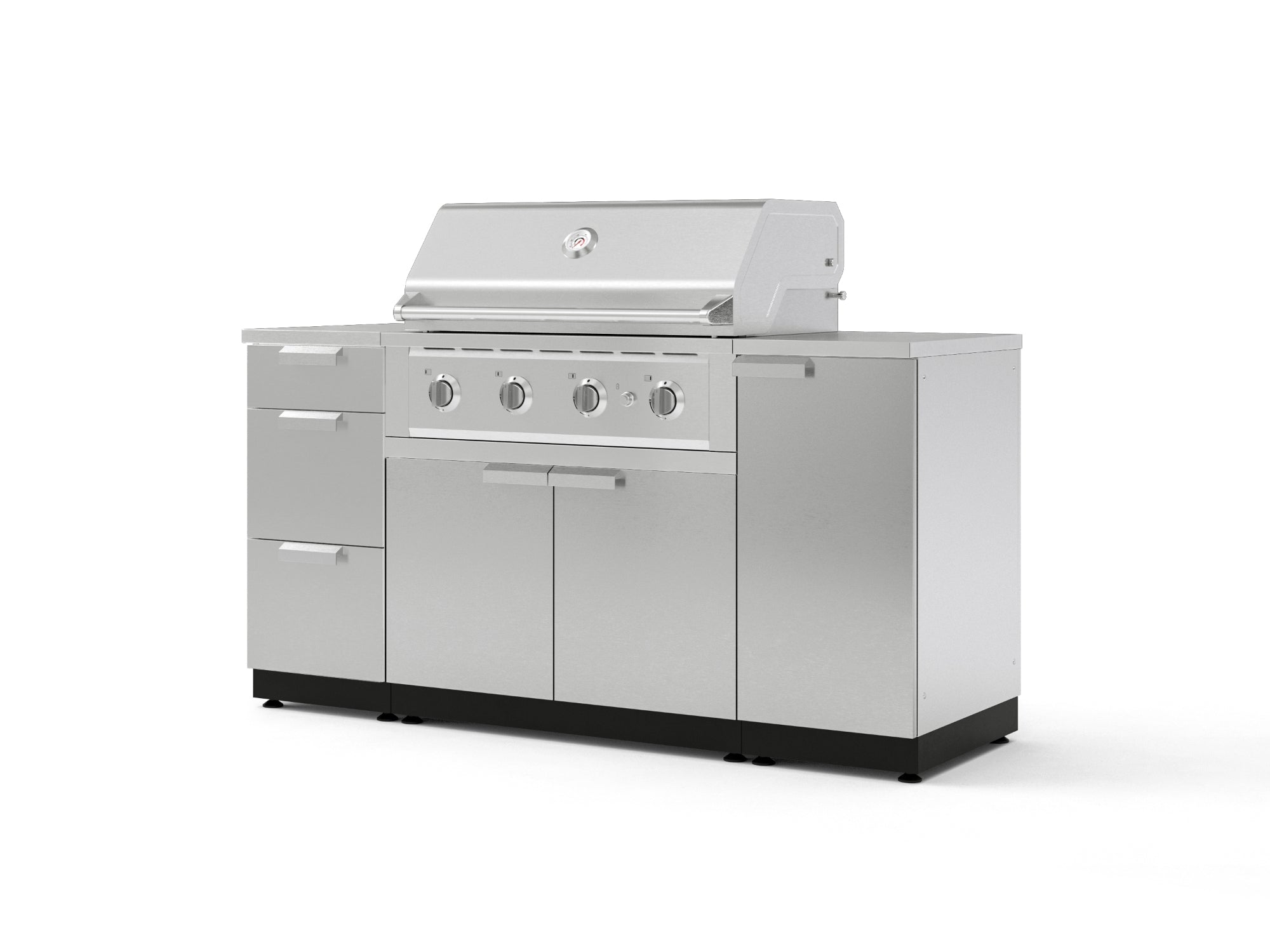 Outdoor Grill Island Stainless-Steel 6 Piece Cabinet Set with 1 Door, 3 Drawer, Grill Cabinet, Performance Grill and Countertops