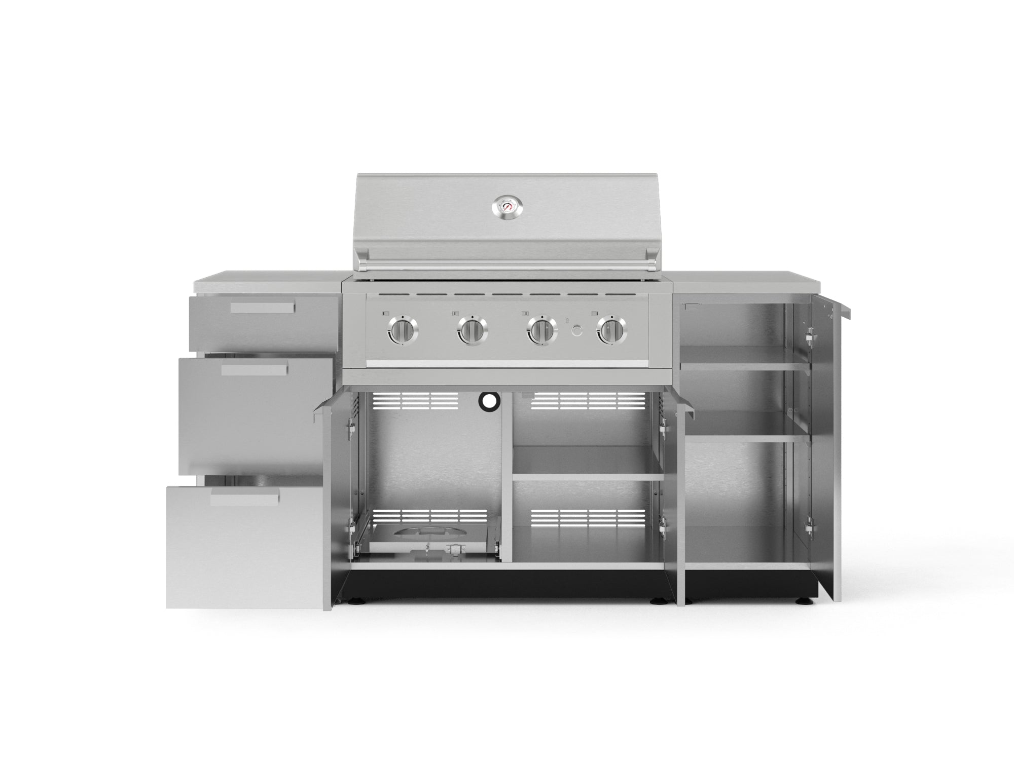 Outdoor Grill Island Stainless-Steel 6 Piece Cabinet Set with 1 Door, 3 Drawer, Grill Cabinet, Performance Grill and Countertops