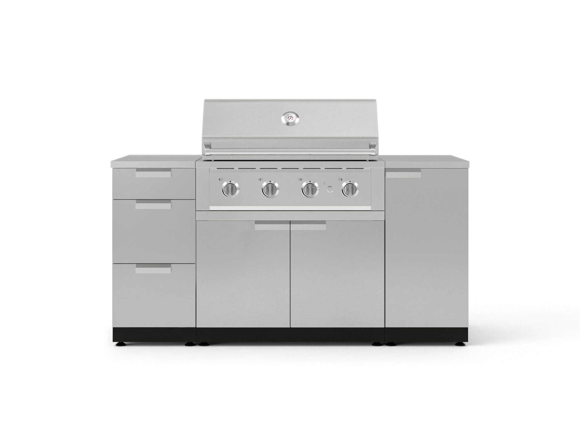 Outdoor Grill Island Stainless-Steel 6 Piece Cabinet Set with 1 Door, 3 Drawer, Grill Cabinet, Performance Grill and Countertops