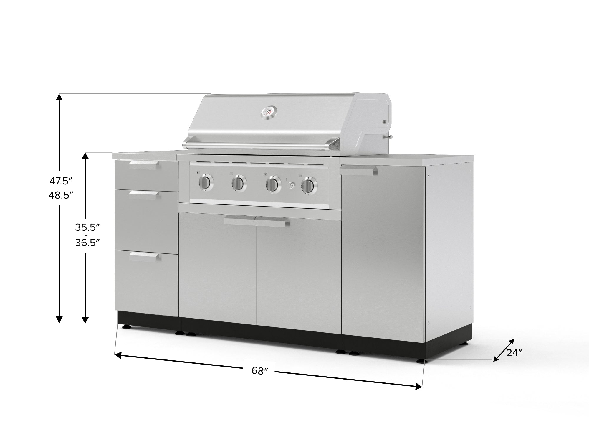 Outdoor Grill Island Stainless-Steel 6 Piece Cabinet Set with 1 Door, 3 Drawer, Grill Cabinet, Performance Grill and Countertops