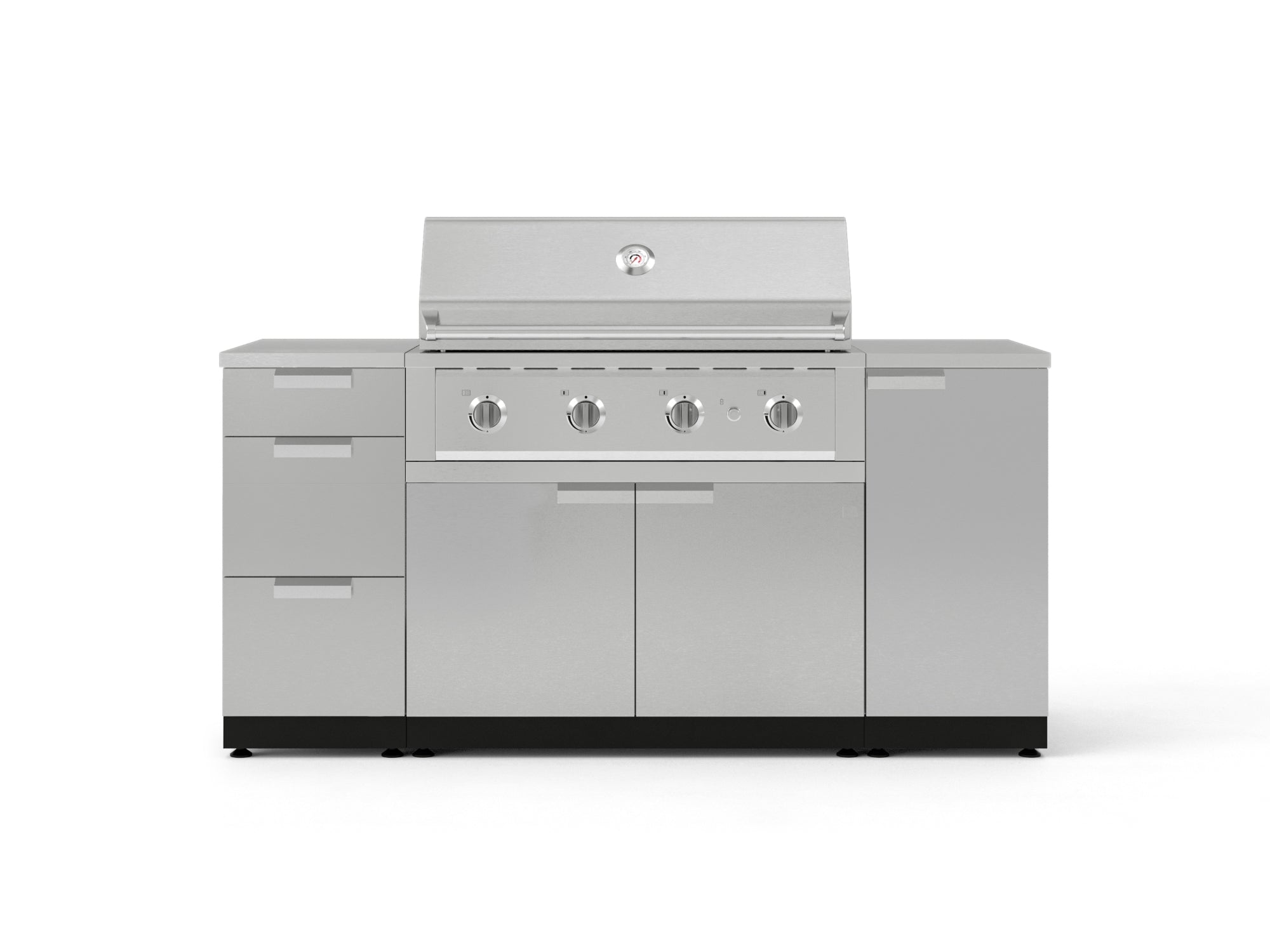 Outdoor Grill Island Stainless-Steel 6 Piece Cabinet Set with 1 Door, 3 Drawer, Grill Cabinet, Performance Grill and Countertops