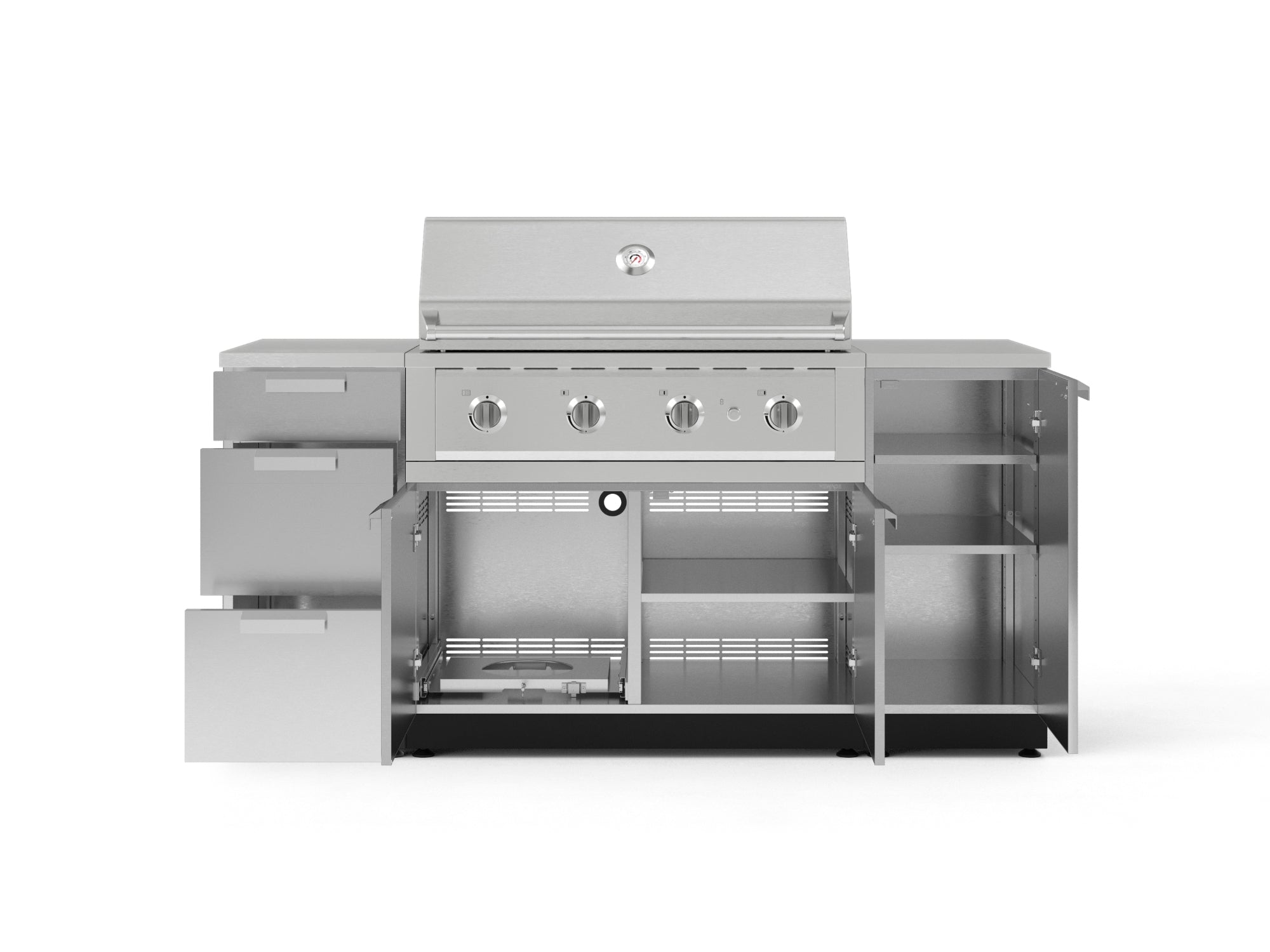 Outdoor Grill Island Stainless-Steel 6 Piece Cabinet Set with 1 Door, 3 Drawer, Grill Cabinet, Performance Grill and Countertops