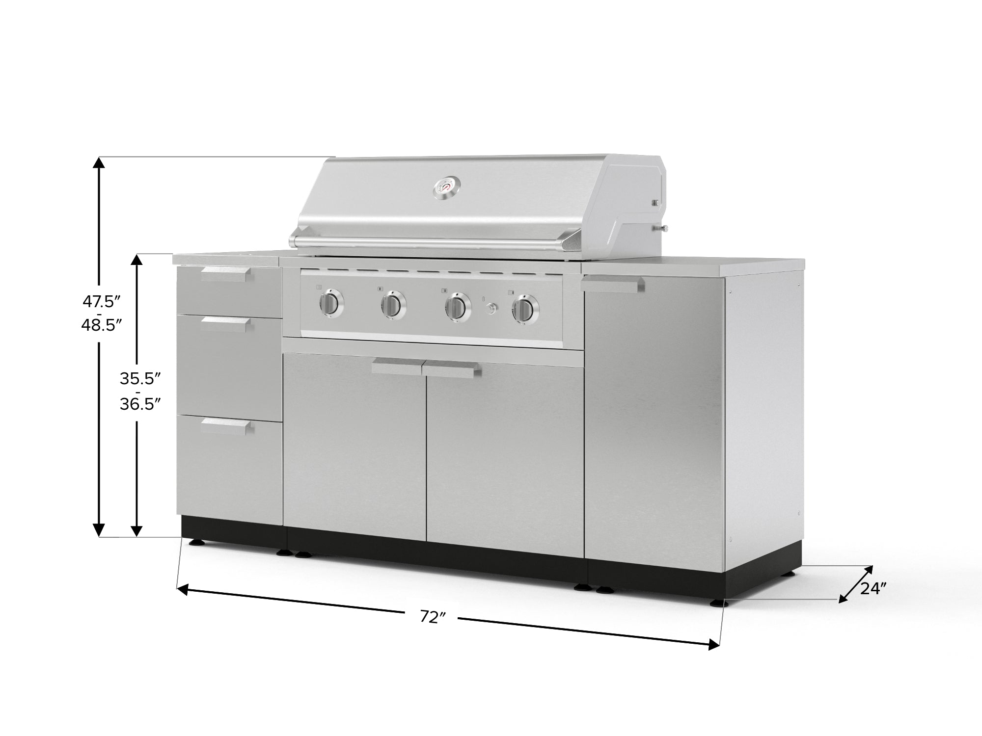 Outdoor Grill Island Stainless-Steel 6 Piece Cabinet Set with 1 Door, 3 Drawer, Grill Cabinet, Performance Grill and Countertops