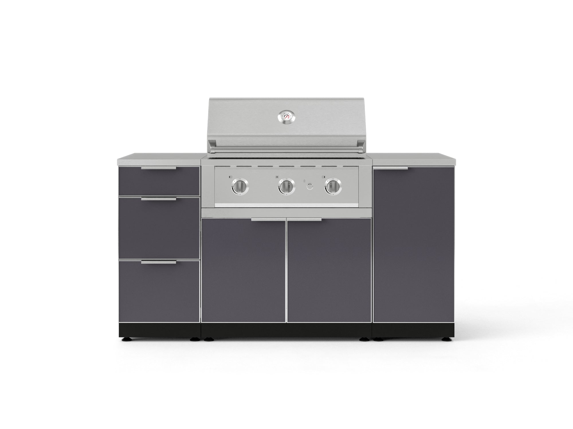 Outdoor Grill Island Aluminum 6 Piece Cabinet Set with 1 Door, 3 Drawer, Grill Cabinet, Performance Grill and Countertops