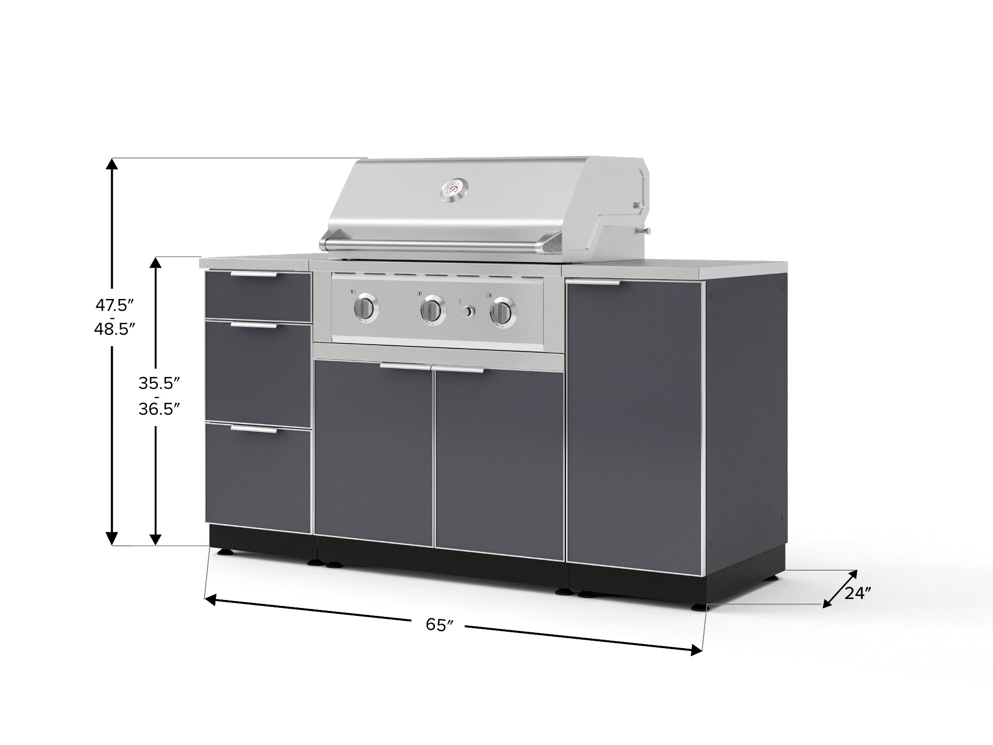 Outdoor Grill Island Aluminum 6 Piece Cabinet Set with 1 Door, 3 Drawer, Grill Cabinet, Performance Grill and Countertops